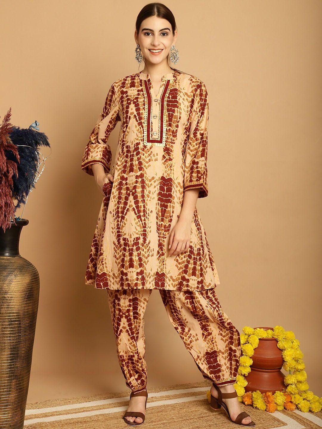 kalini abstract printed empire gotta patti pure cotton a-line kurta with dhoti pants