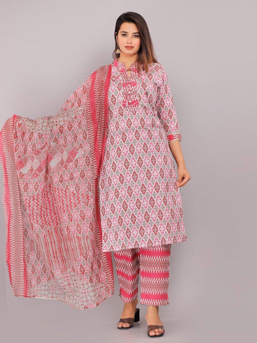 kalini abstract printed gotta patti pure cotton kurta with trousers & dupatta