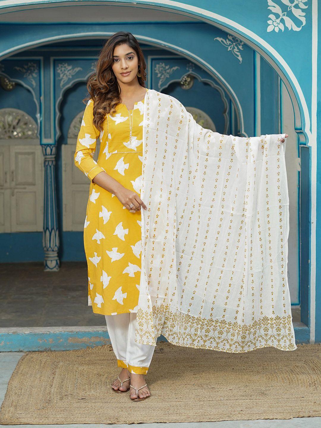 kalini abstract printed gotta patti pure cotton kurta with trousers & dupatta