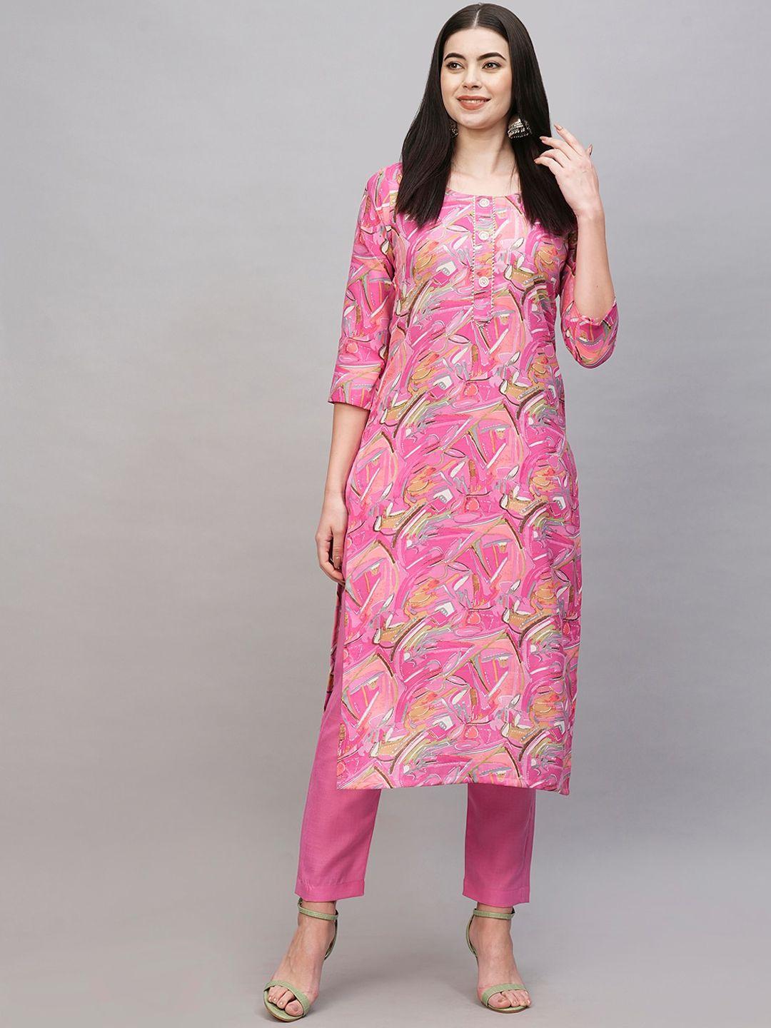 kalini abstract printed gotta patti straight kurta with trousers