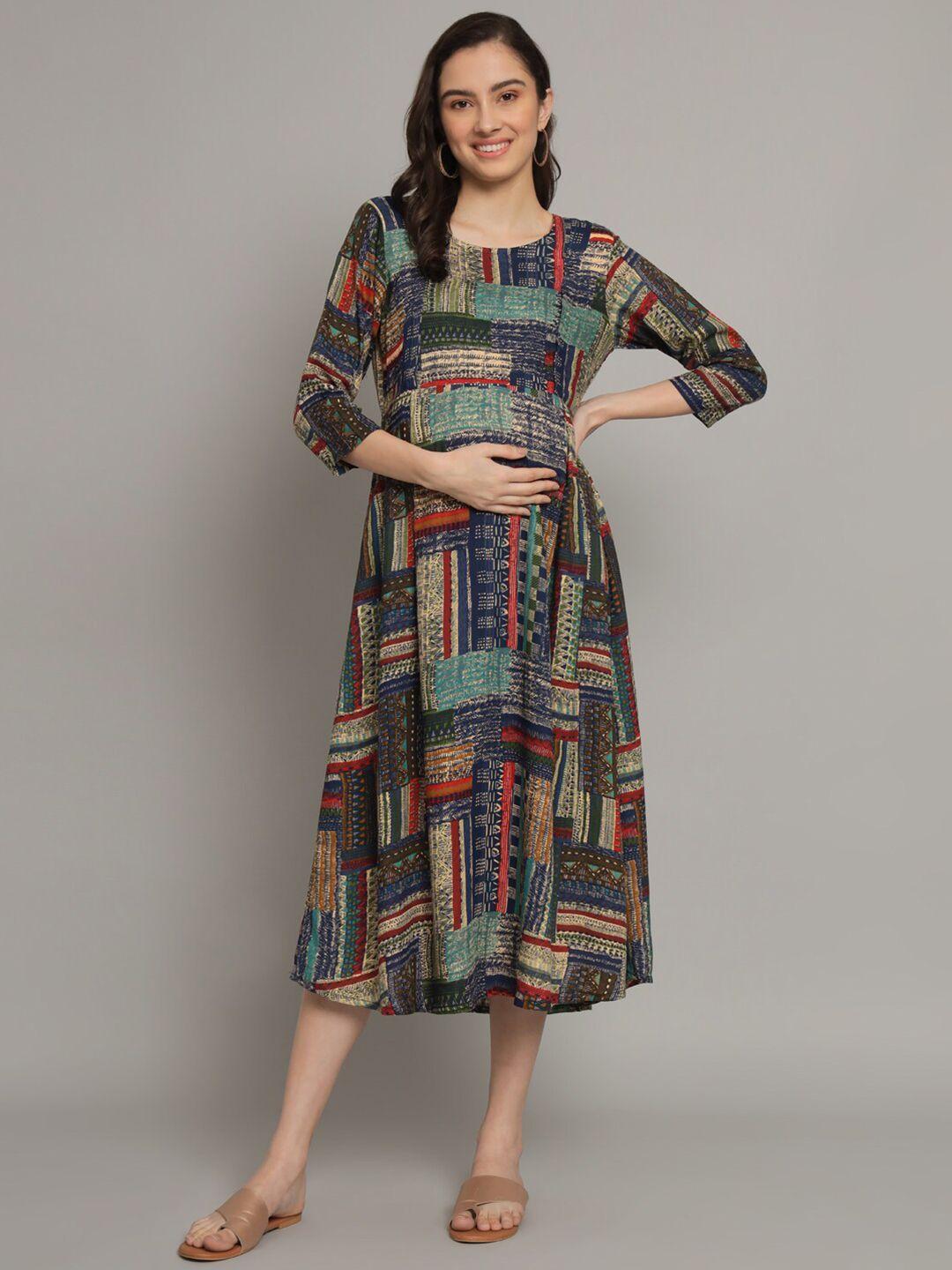 kalini abstract printed maternity a-line midi dress