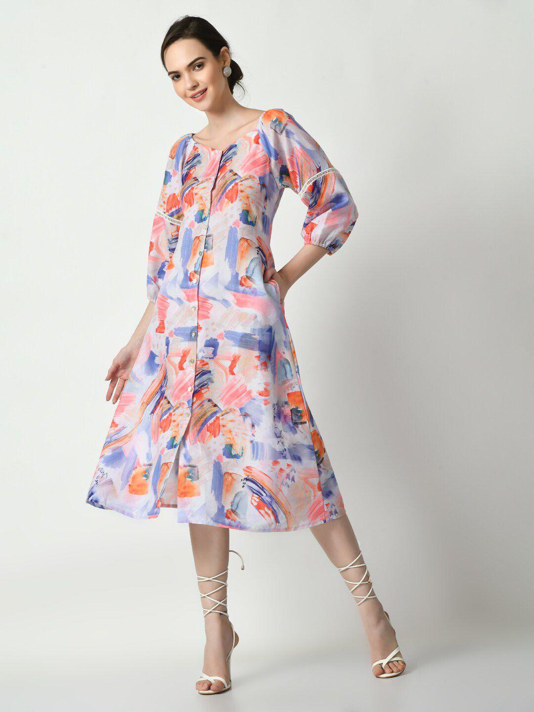 kalini abstract printed puff sleeves shirt style dress