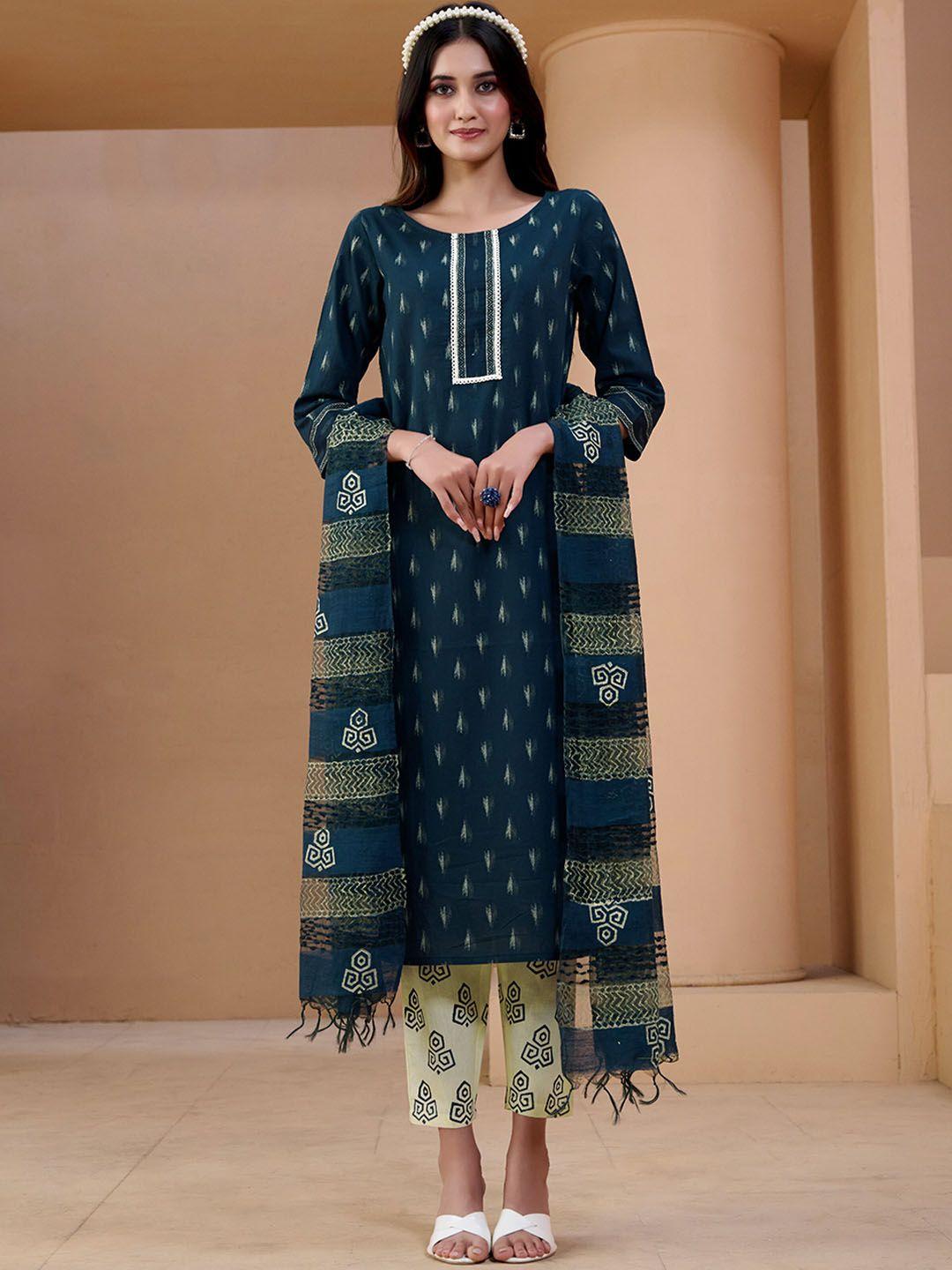 kalini abstract printed regular pure cotton kurta with trousers & dupatta