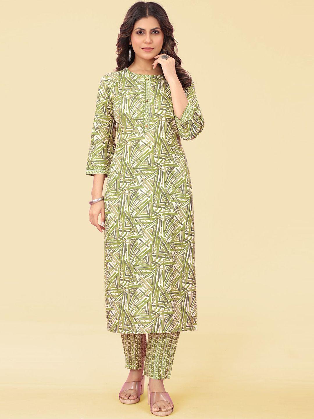 kalini abstract printed round neck straight kurta with trousers