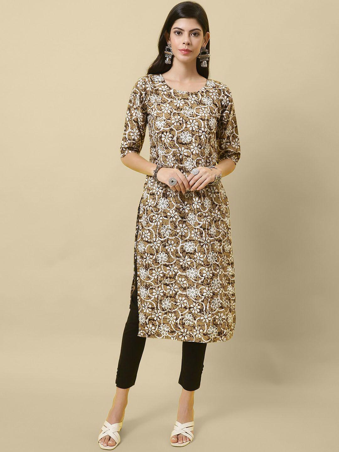 kalini abstract printed round neck thread work crepe straight kurta