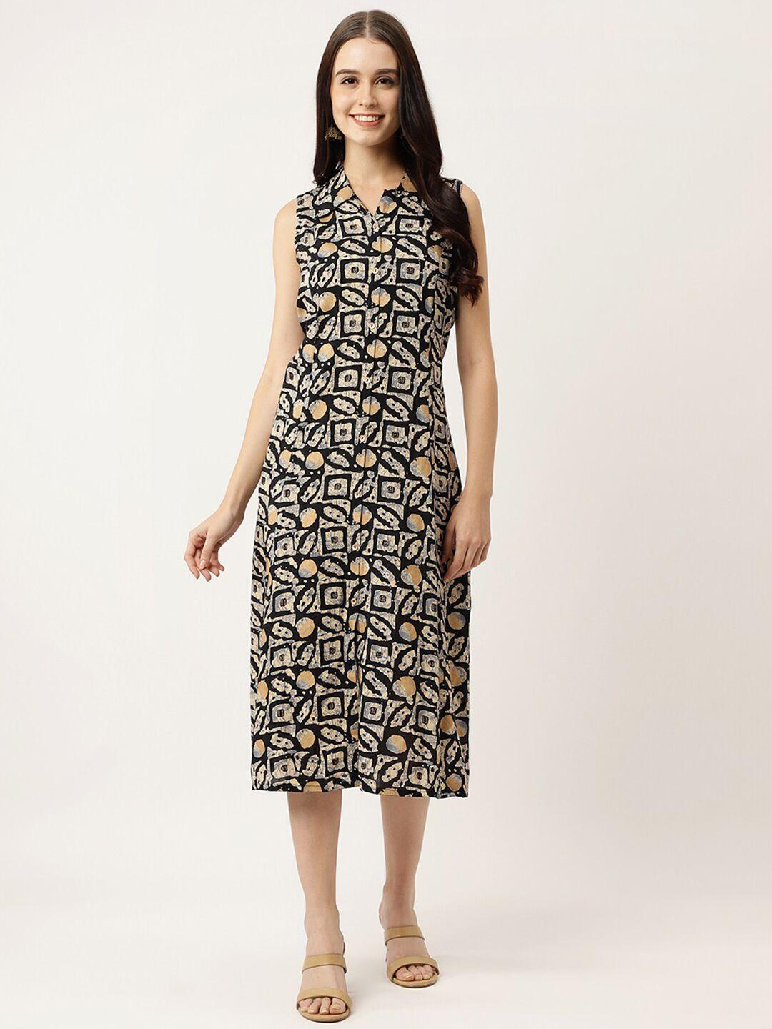 kalini abstract printed shirt collar tie-ups a-line midi dress