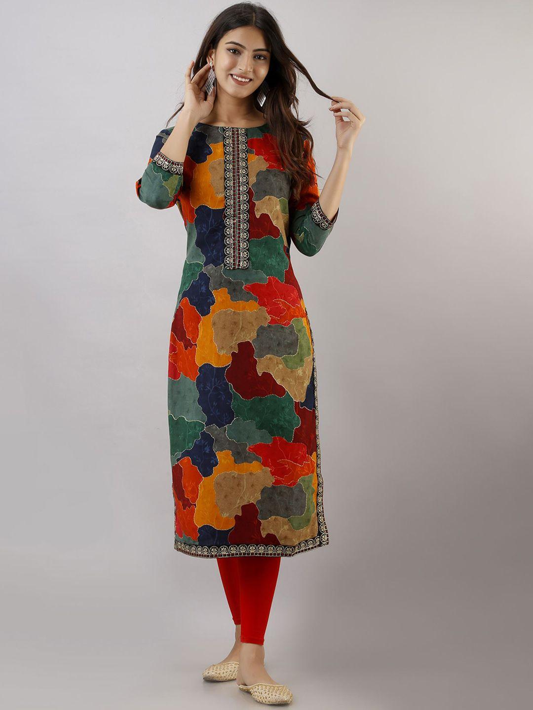 kalini abstract printed thread work straight kurta