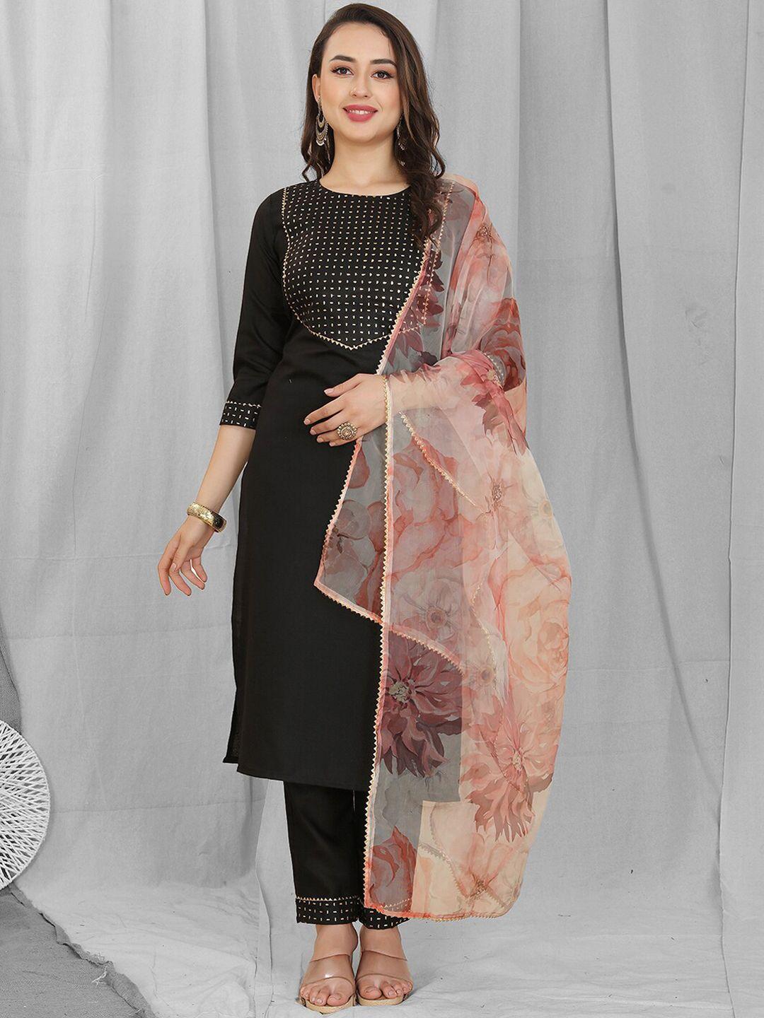 kalini abstract yoke design round neck gotta patti kurta with trousers & dupatta