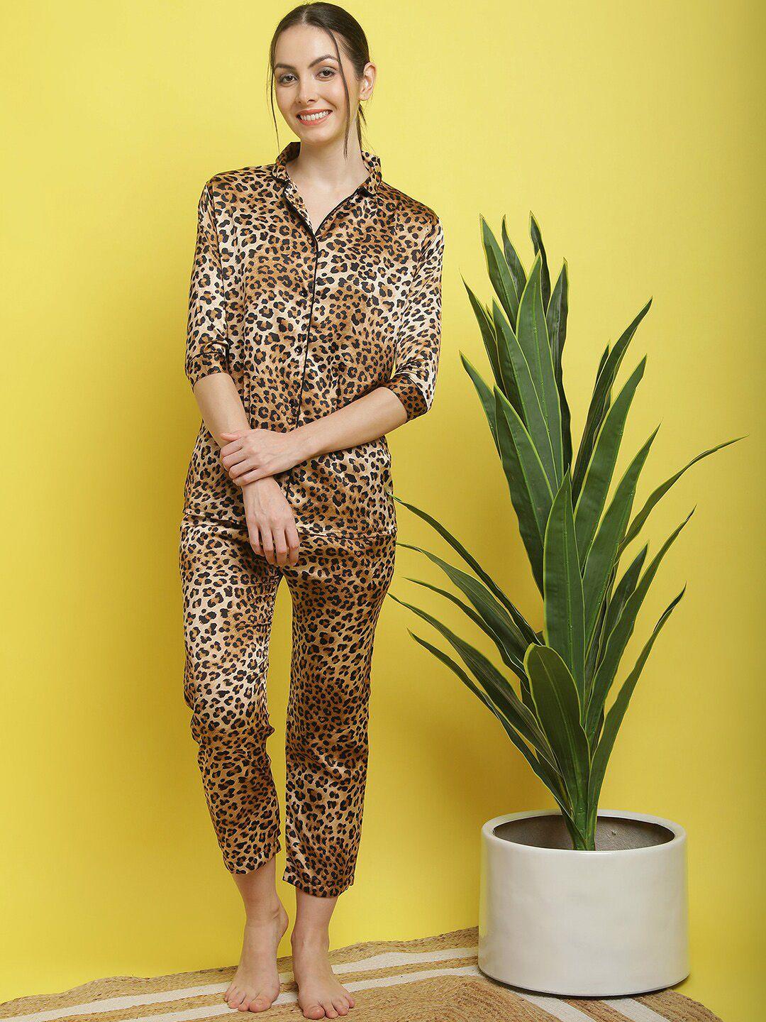 kalini animal printed pure cotton shirt with pyjamas