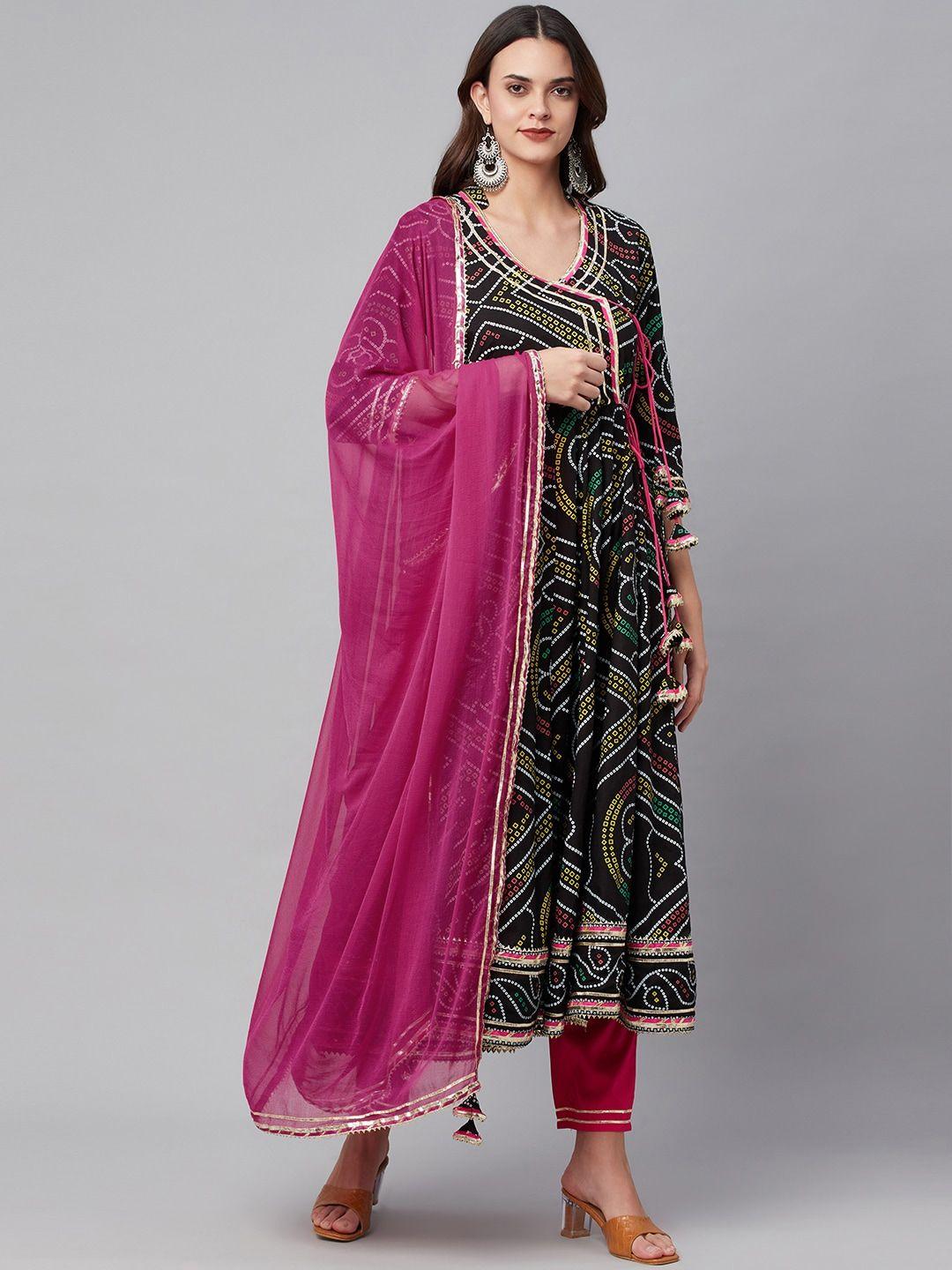 kalini bandhani printed angrakha gotta patti pure cotton kurta with trousers & dupatta