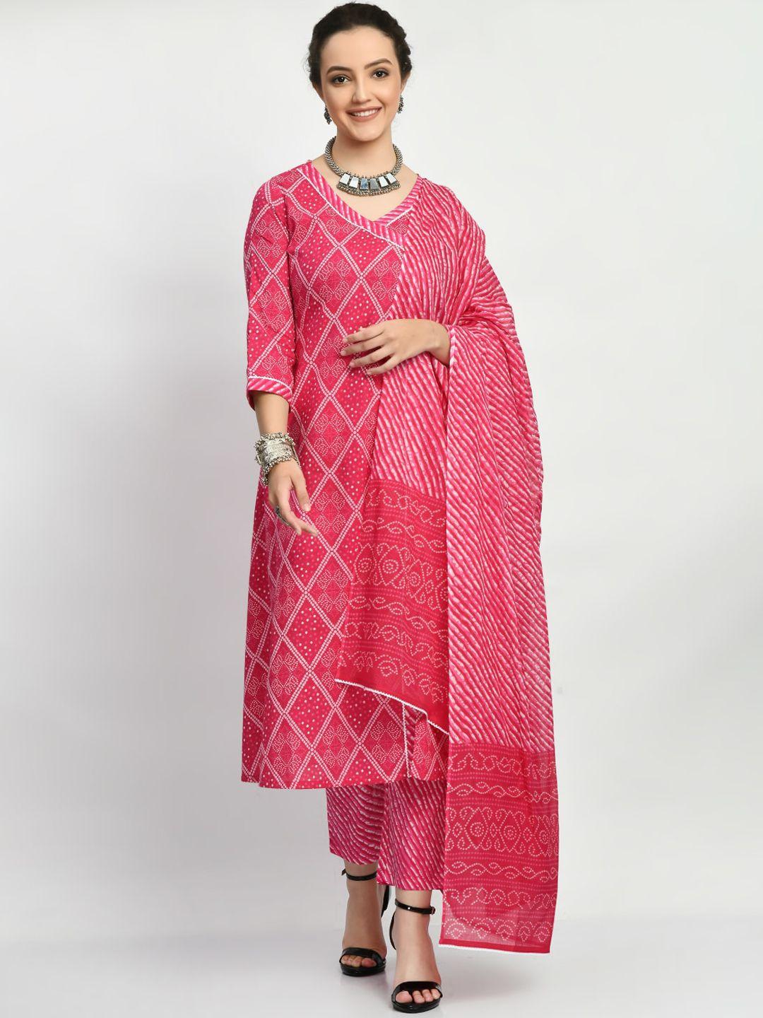 kalini bandhani printed angrakha pure cotton kurta with trousers & with dupatta