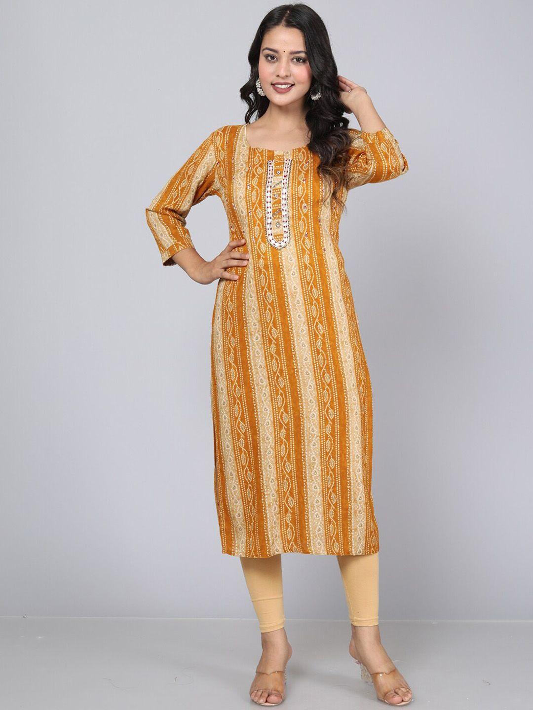 kalini bandhani printed beads and stones straight kurta