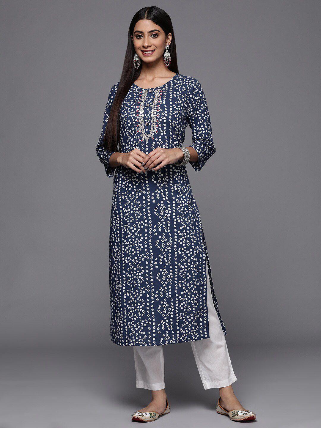 kalini bandhani printed cotton straight kurta