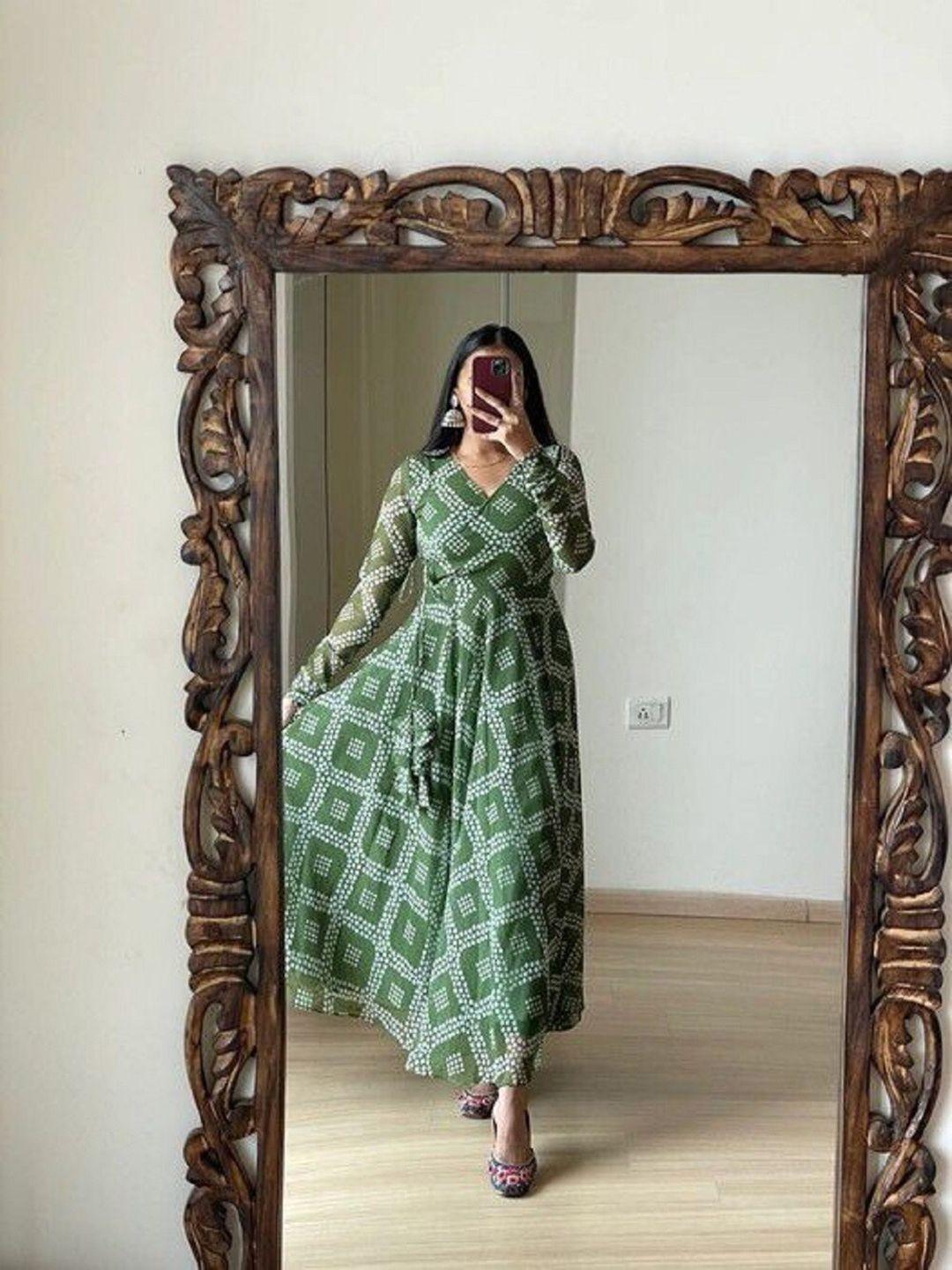 kalini bandhani printed georgette fit & flared maxi ethnic dress