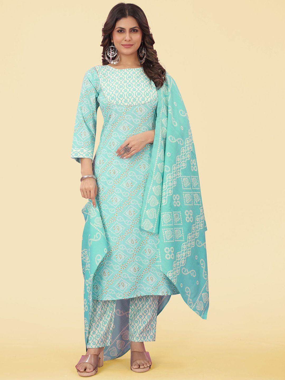 kalini bandhani printed gotta patti straight kurta & trousers with dupatta