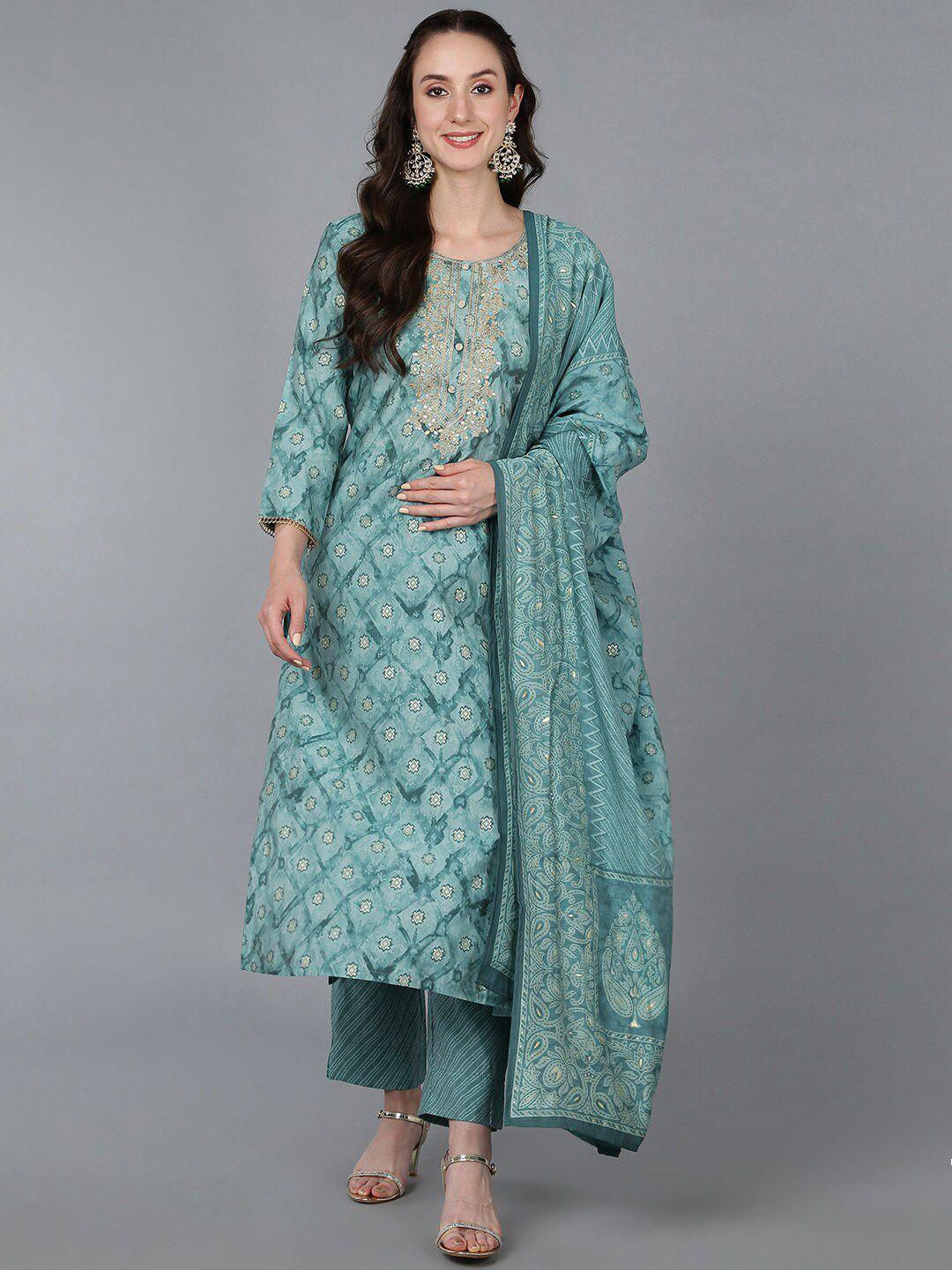 kalini bandhani printed kurta & trousers with dupatta