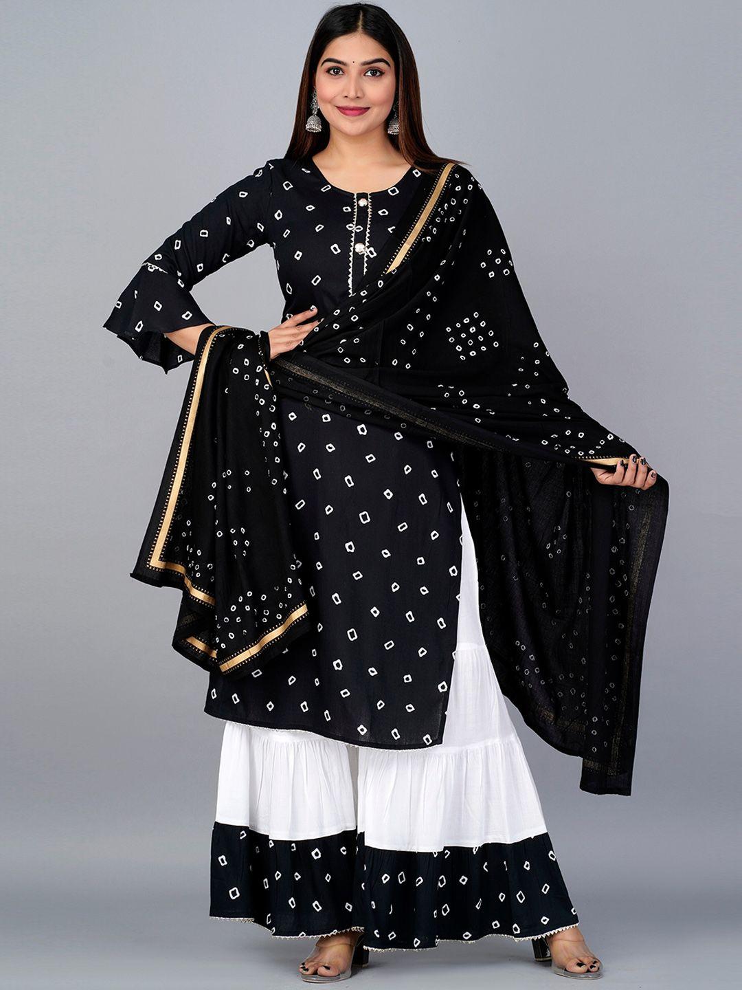 kalini bandhani printed kurta with sharara & dupatta