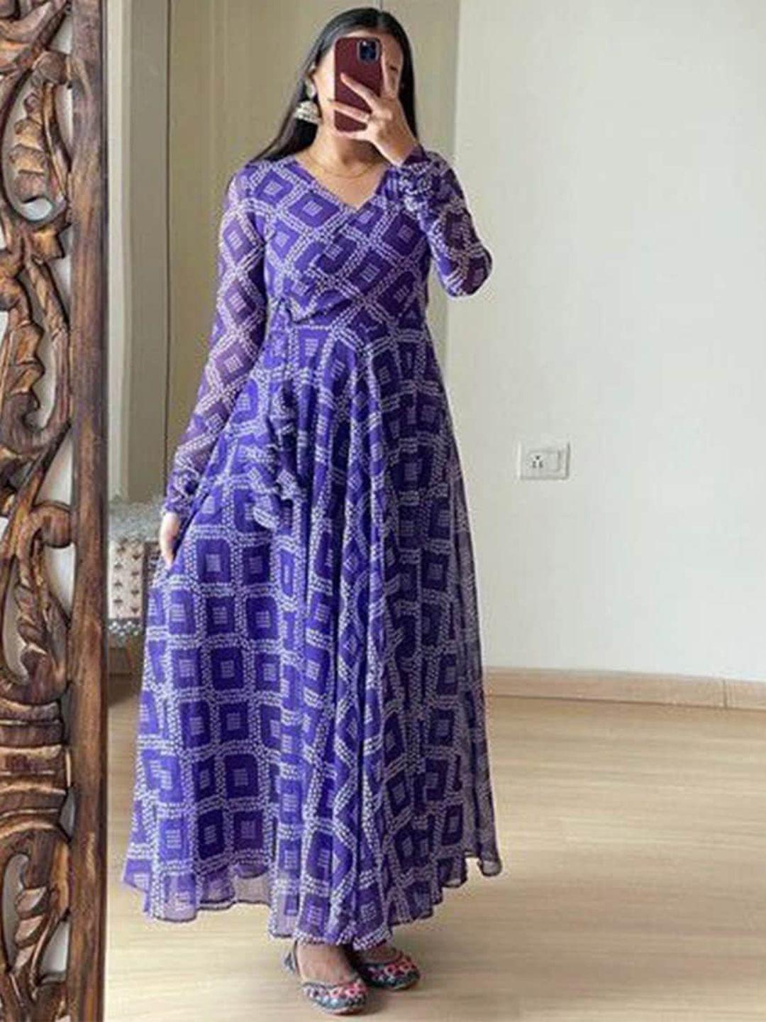 kalini bandhani printed maxi fit & flare georgette ethnic dress