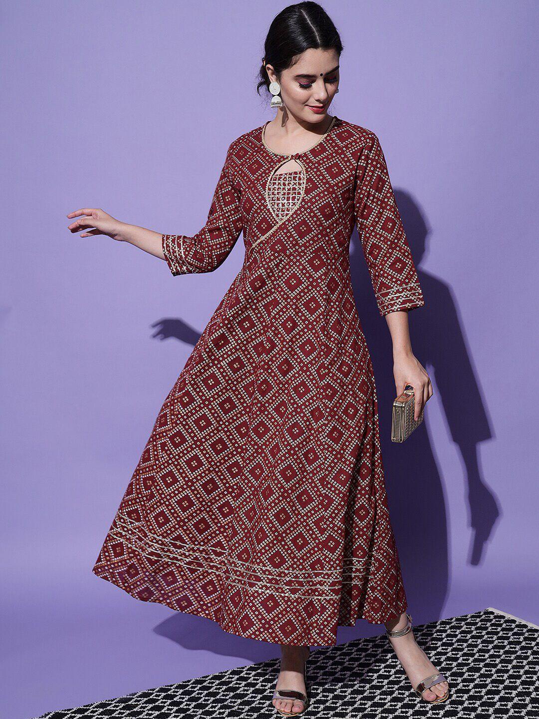 kalini bandhani printed pure cotton fit & flare ethnic dress