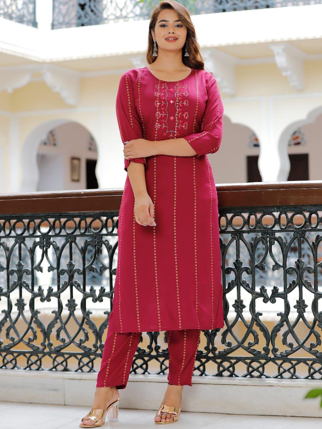 kalini bandhani printed regular thread work kurta with trousers