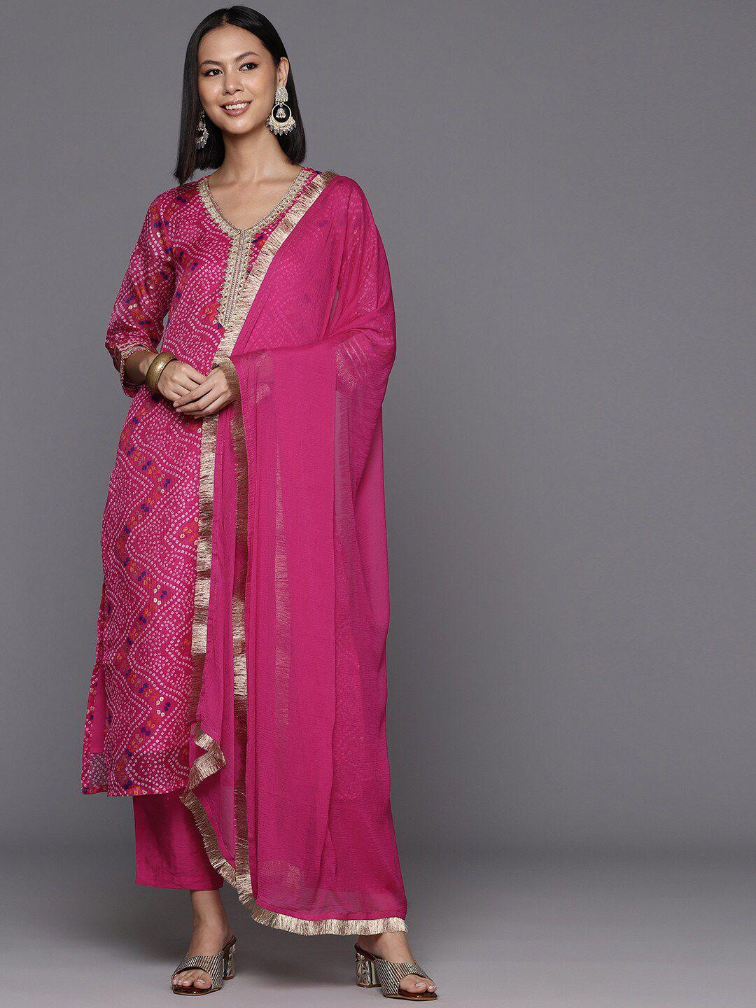 kalini bandhani printed sequinned kurta with trousers & dupatta