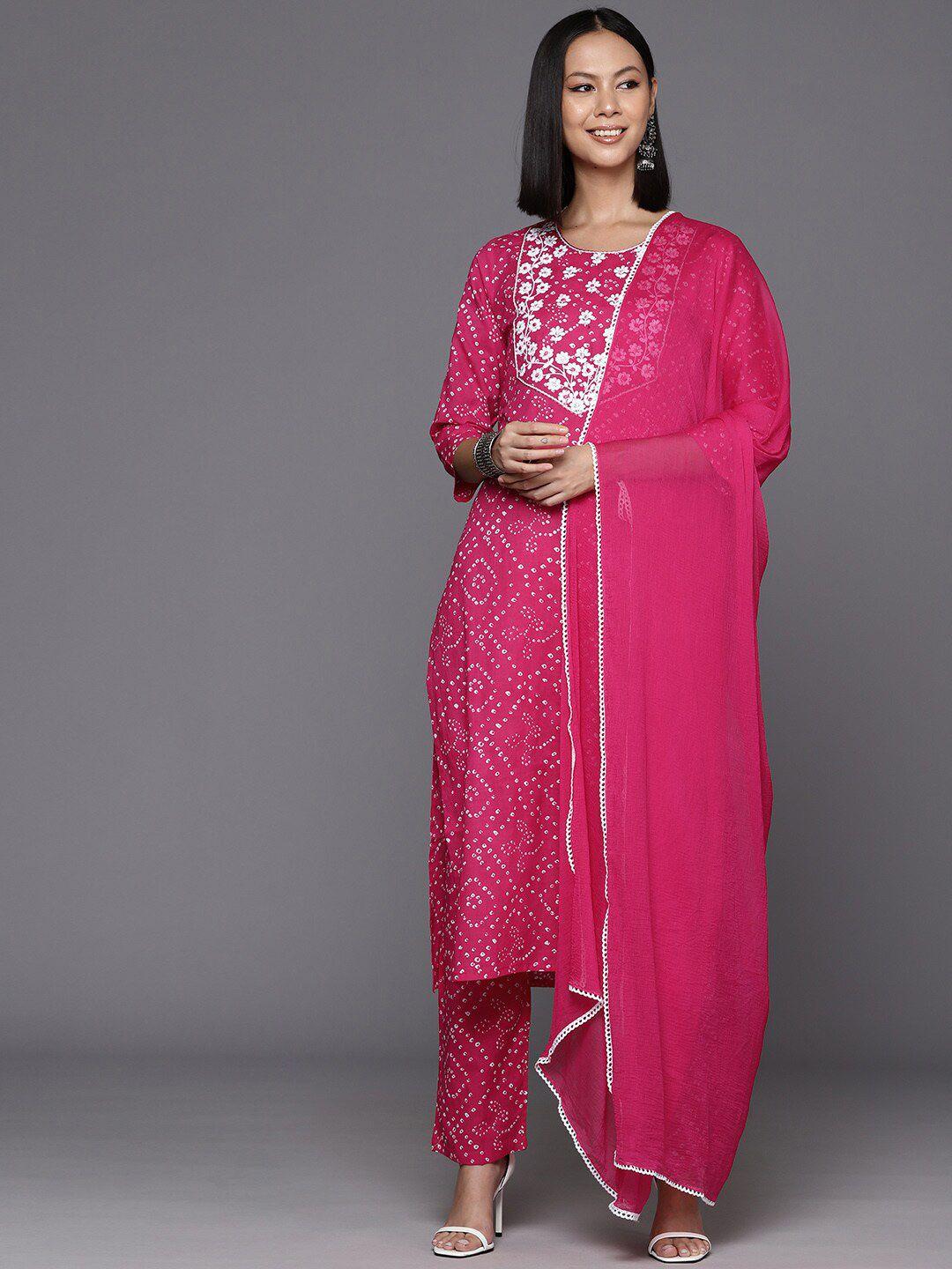 kalini bandhani printed thread work pure cotton kurta with trousers & dupatta