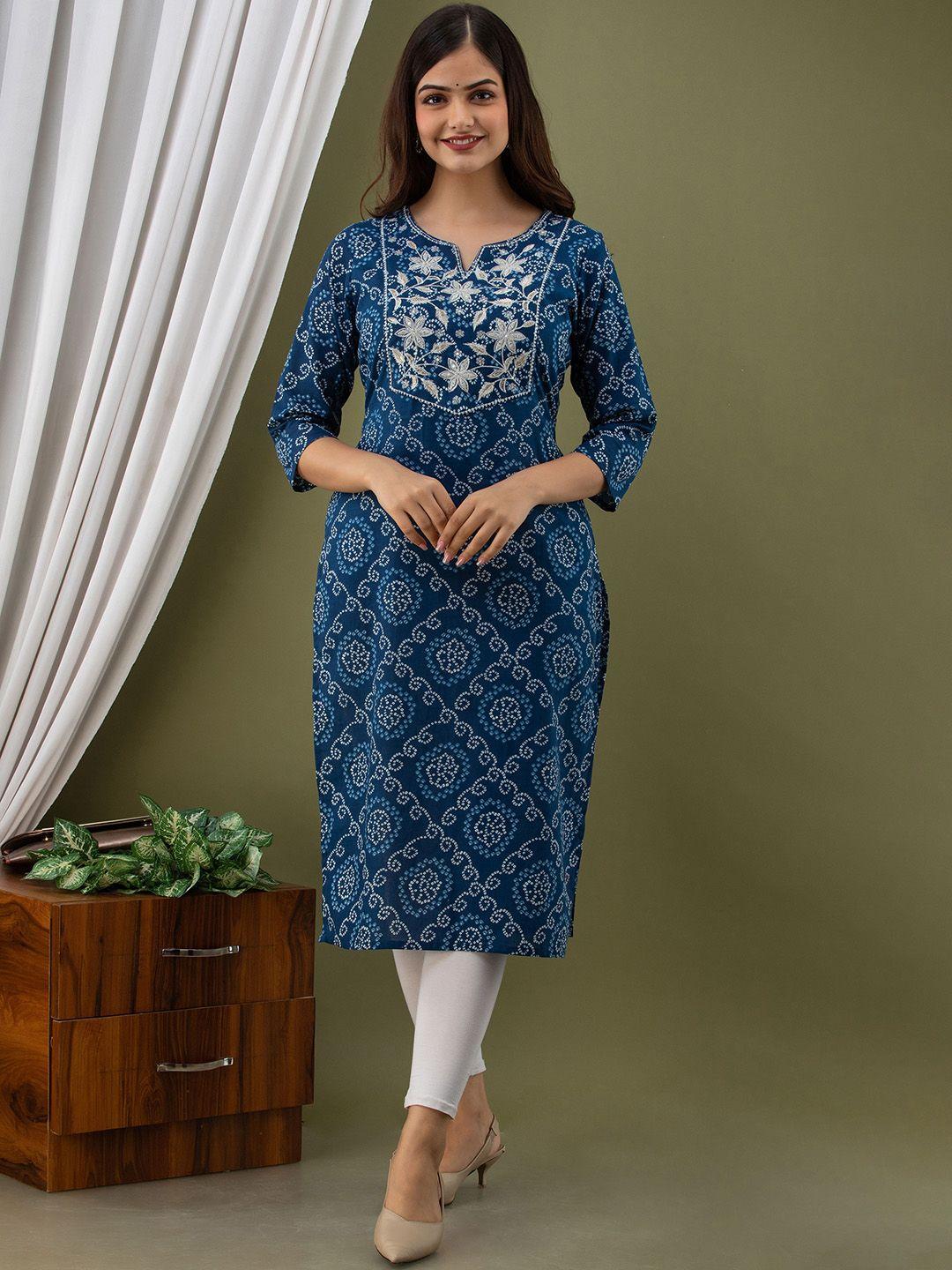 kalini bandhani printed thread work pure cotton kurta