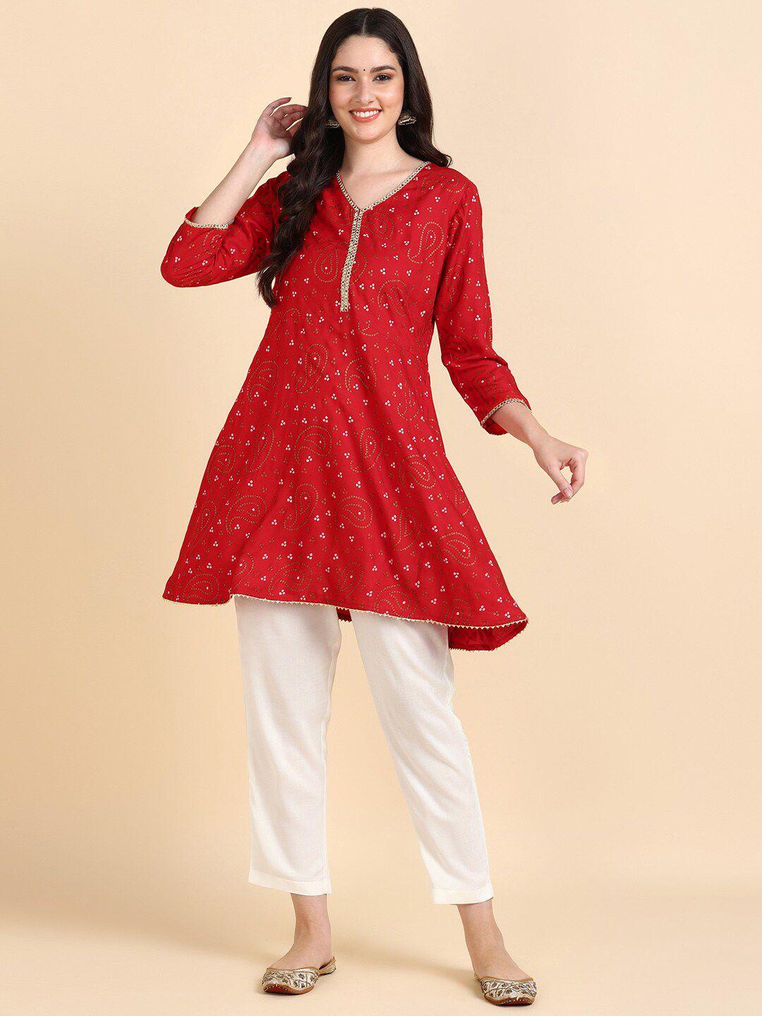 kalini bandhani printed v-neck gotta patti kurta with trousers