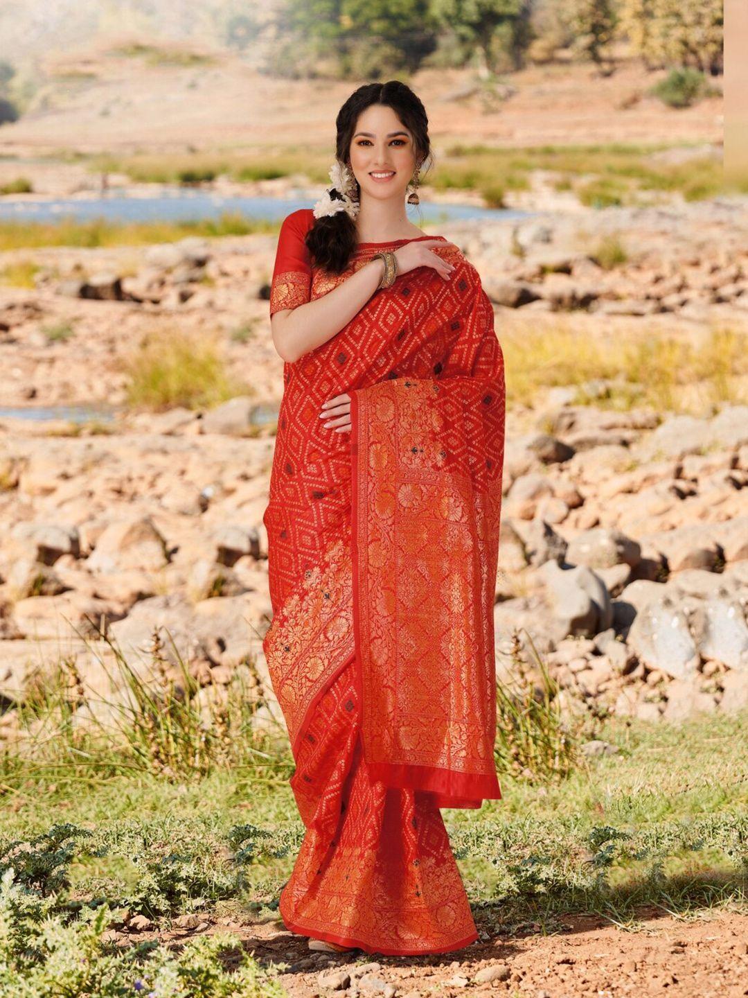 kalini bandhani printed zari detailed bandhani saree