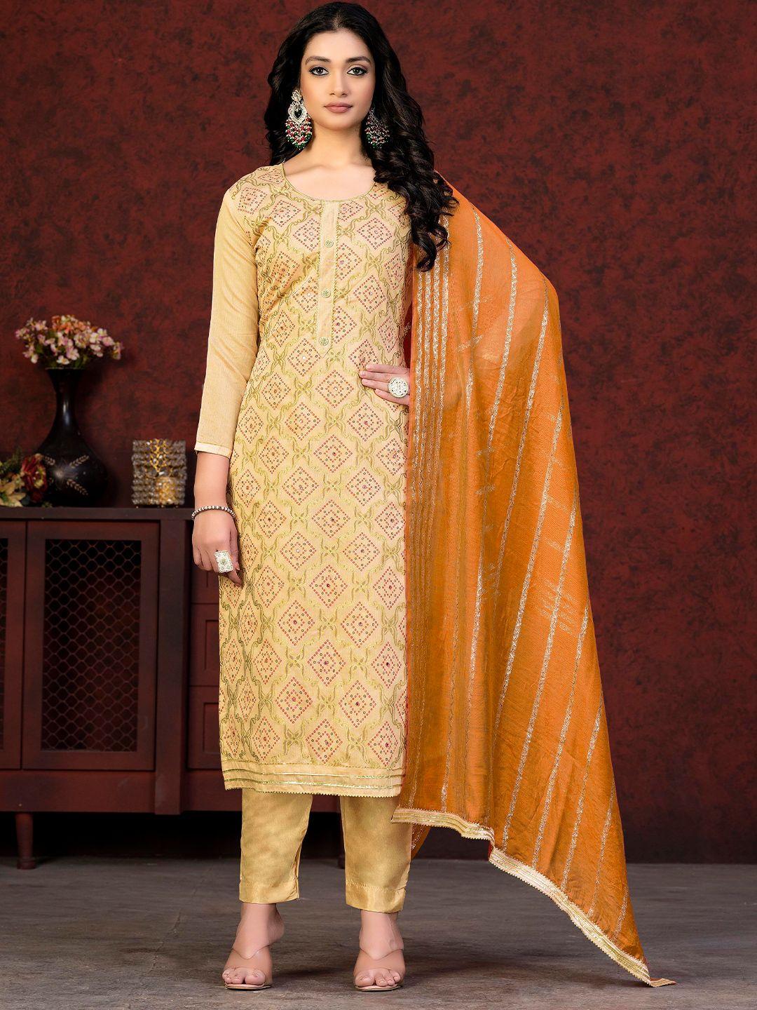 kalini beige & beige printed unstitched dress material