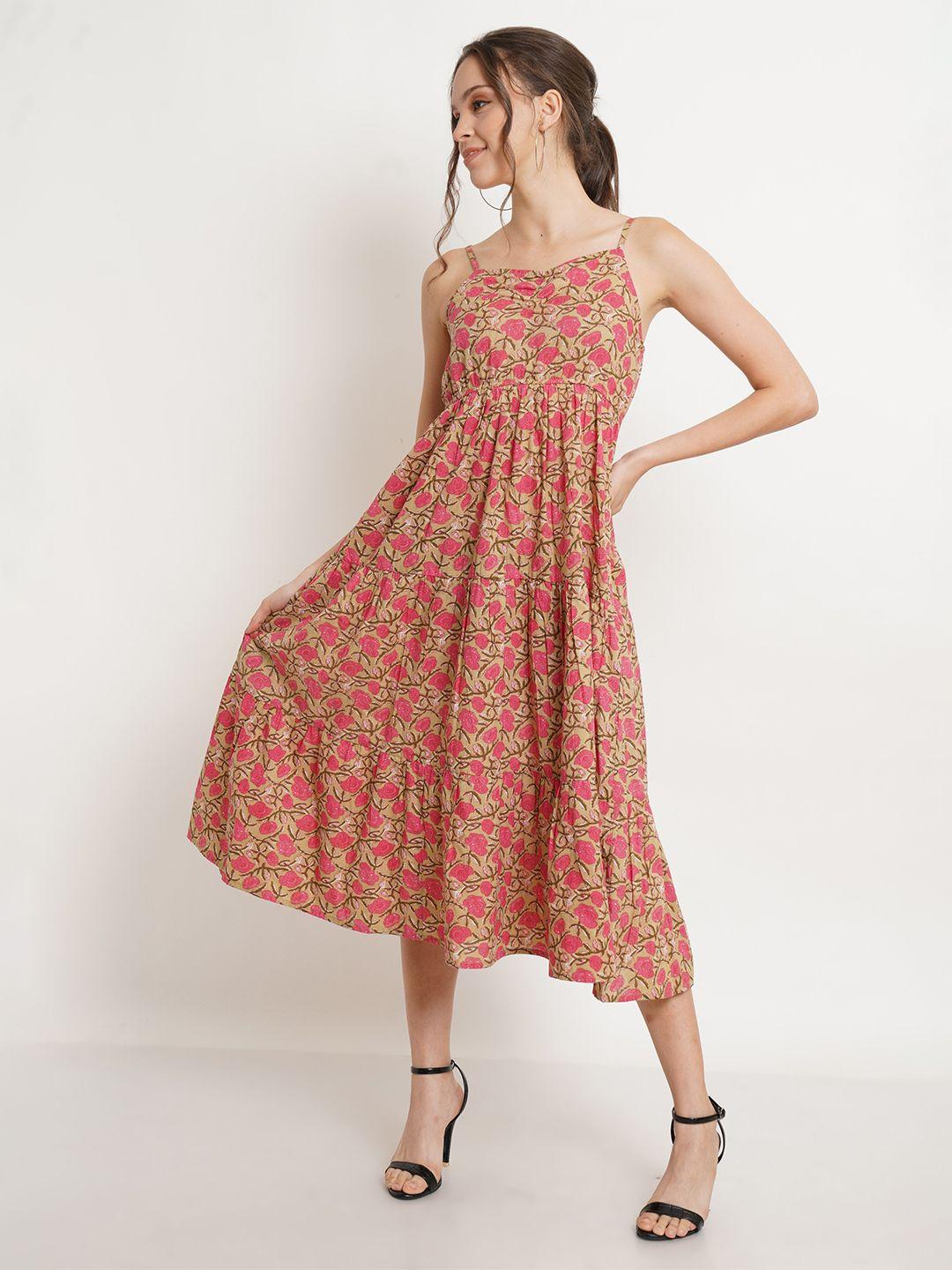 kalini beige floral print a-line midi dress