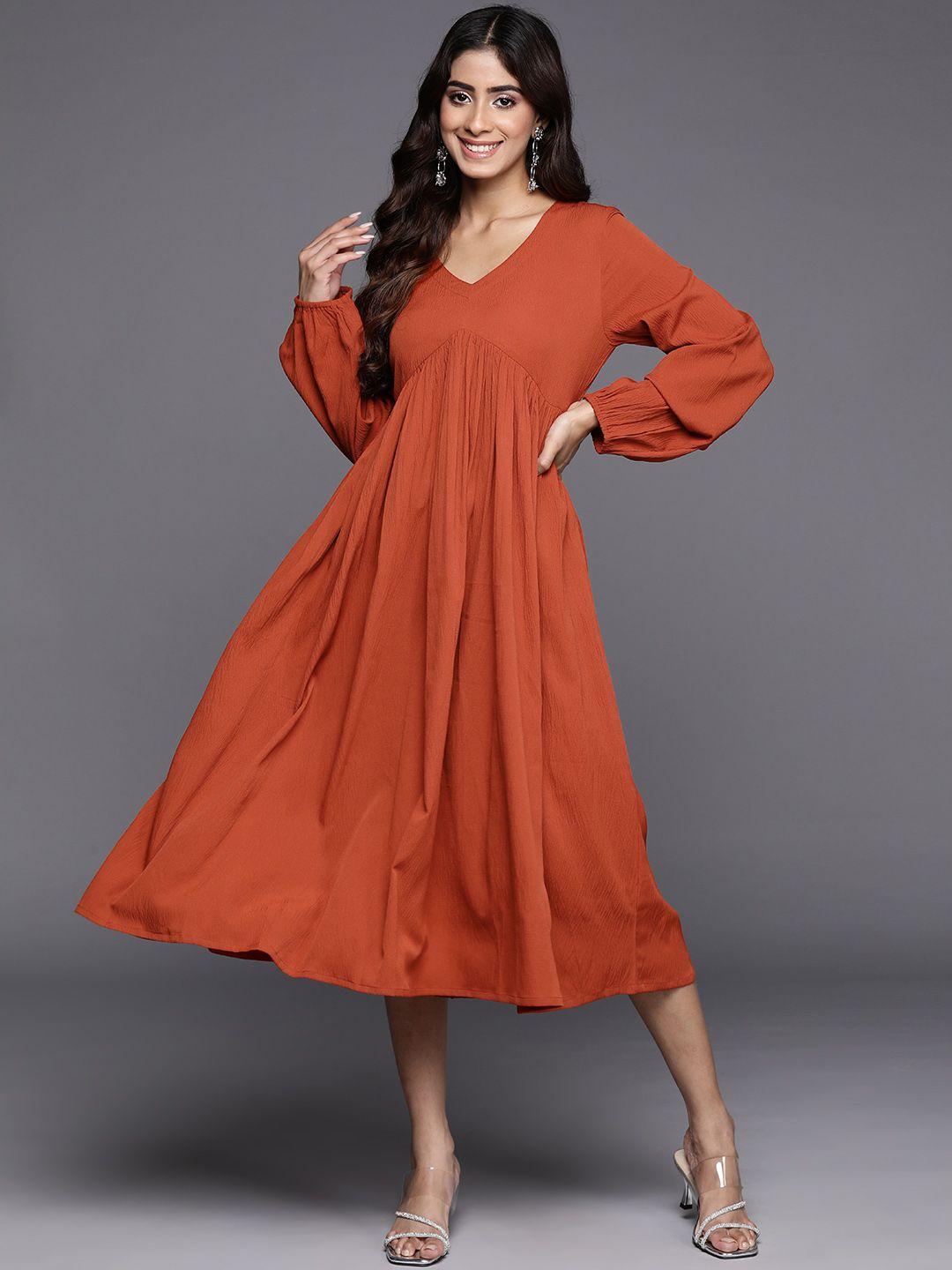 kalini bell sleeve crepe empire midi dress