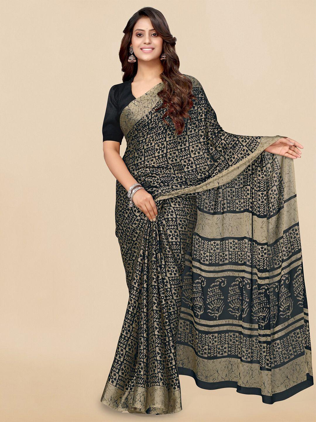 kalini black & beige batik printed chiffon saree