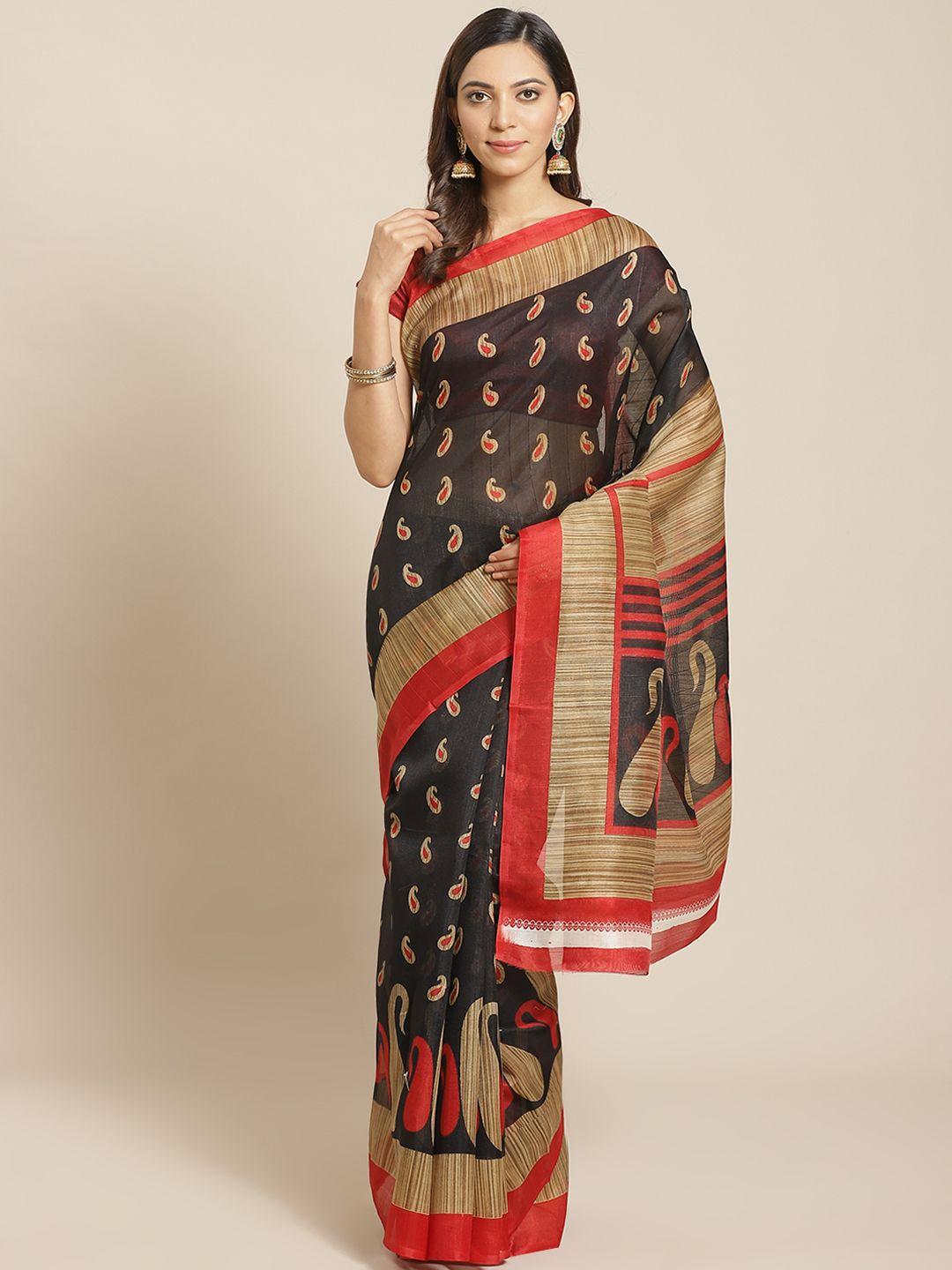 kalini black & beige printed kanjeevaram saree