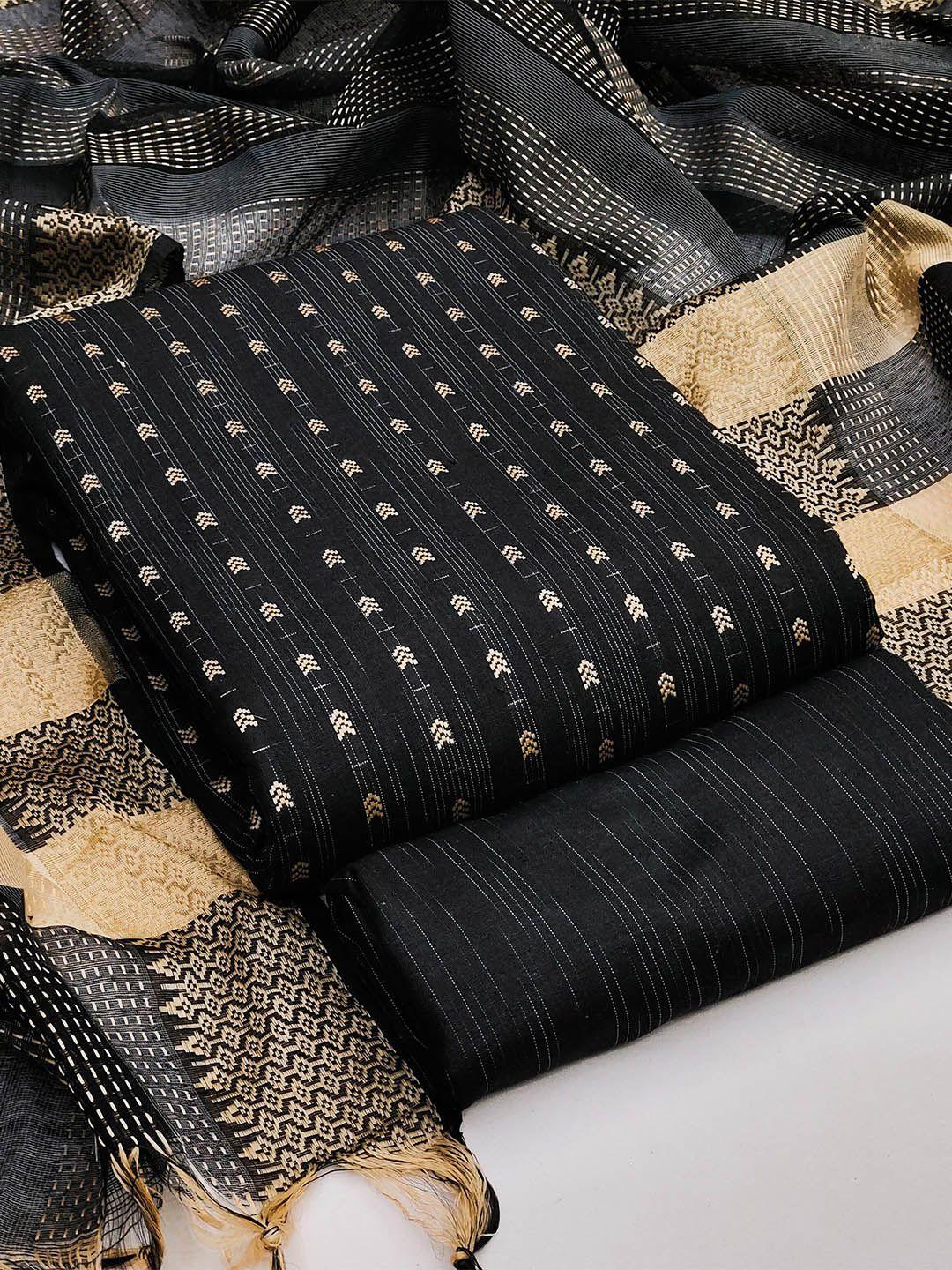 kalini black & cream-coloured unstitched dress material