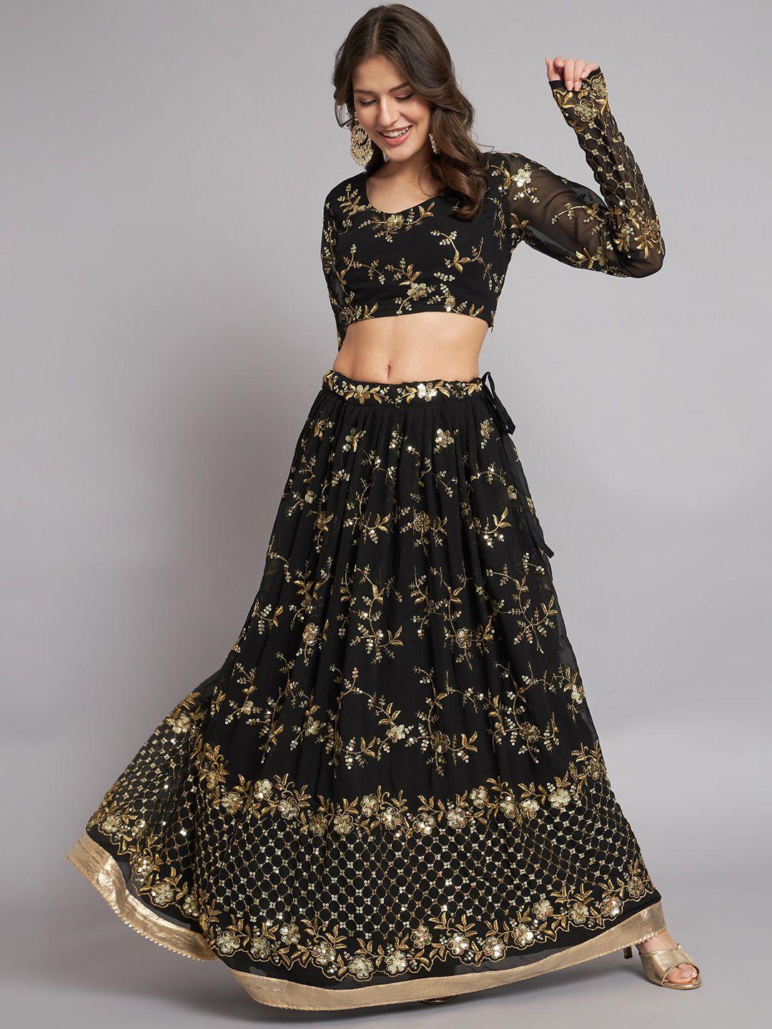 kalini black & gold-toned embellished ready to wear lehenga & unstitched