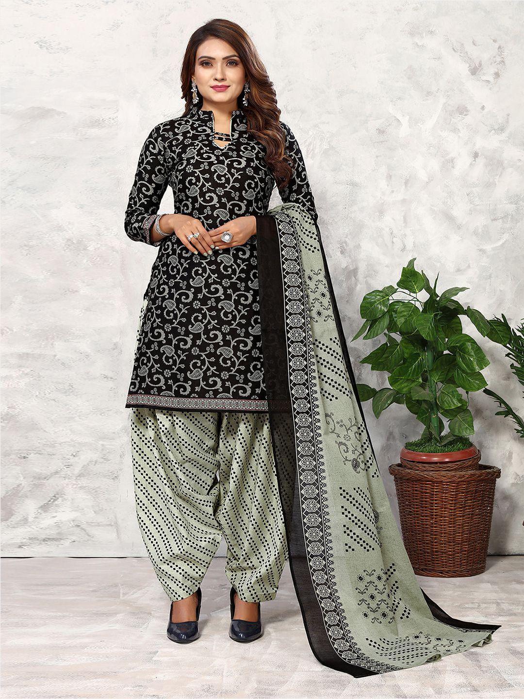 kalini black & green printed unstitched dress material