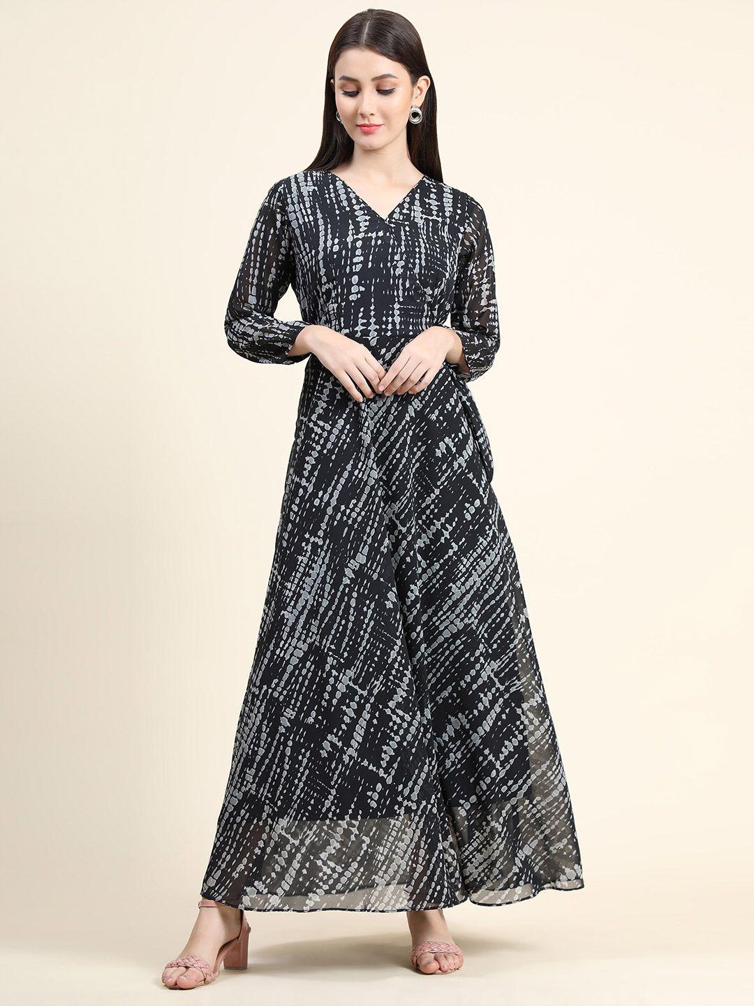 kalini black & grey georgette maxi dress