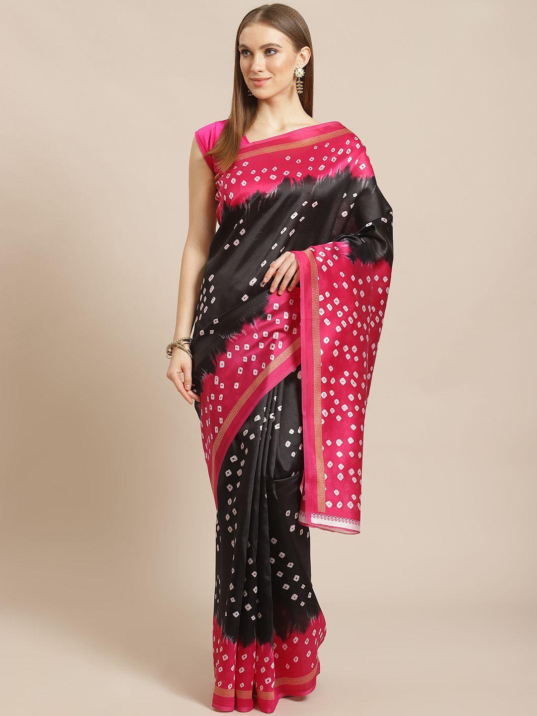 kalini black & pink geometric print mysore silk saree