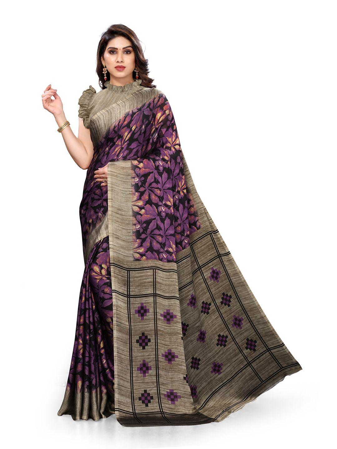 kalini black & purple floral printed bagh saree