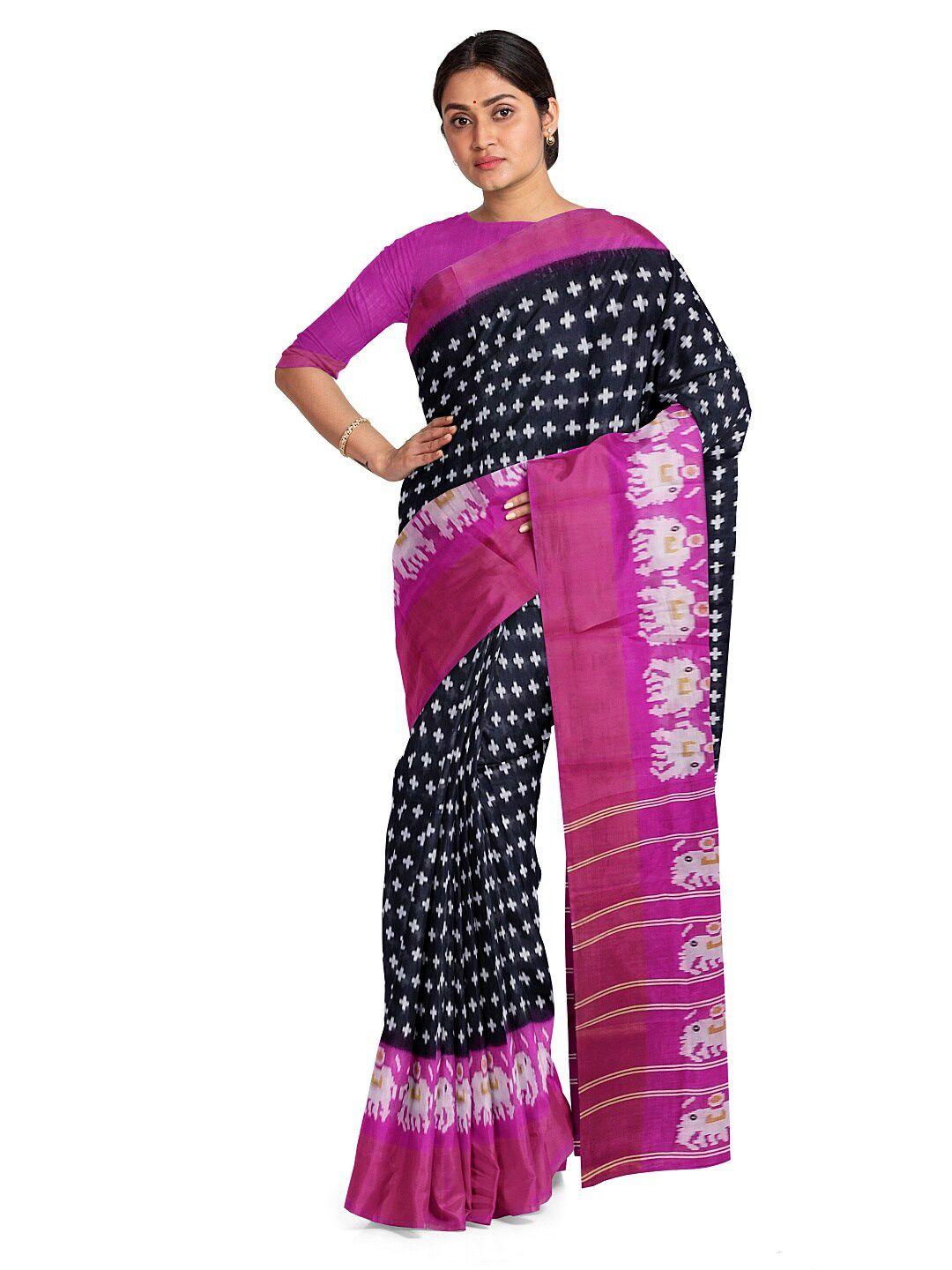 kalini black & purple kalamkari silk blend  bhagalpuri saree