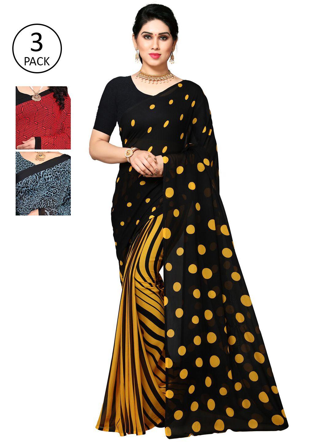 kalini black & red pack of 3 printed saree