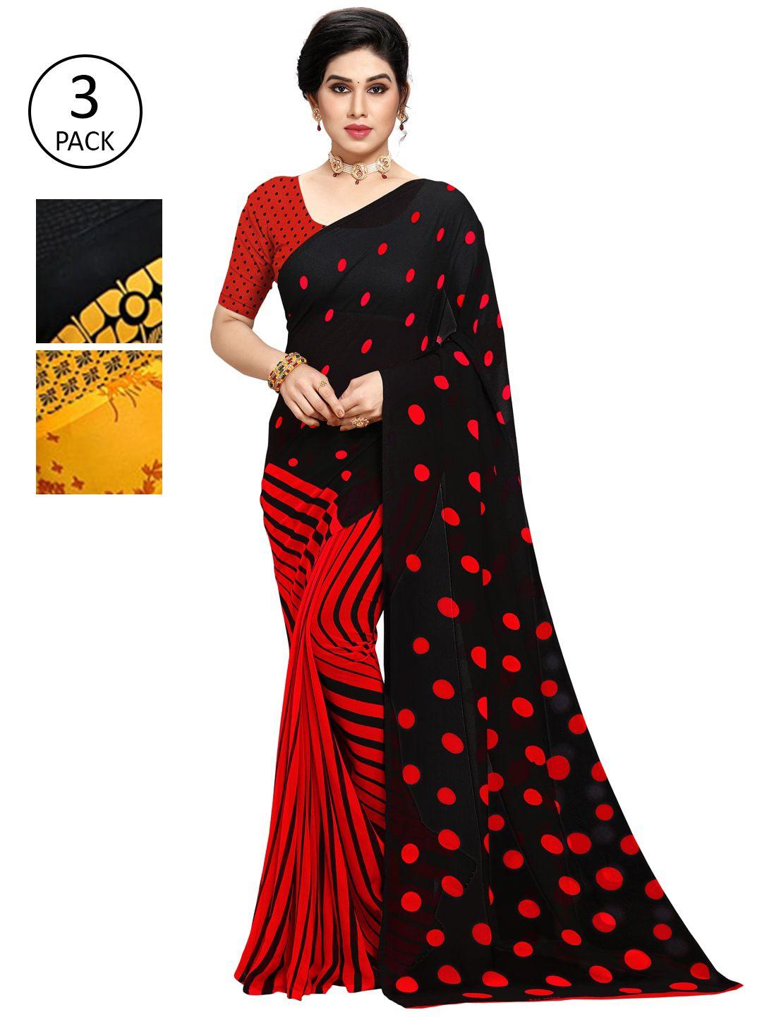 kalini black & red pack of 3 printed saree