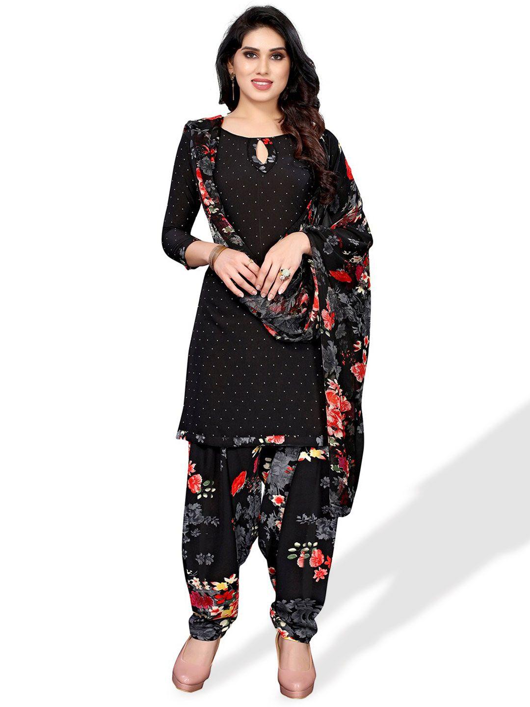 kalini black & red printed unstitched dress material