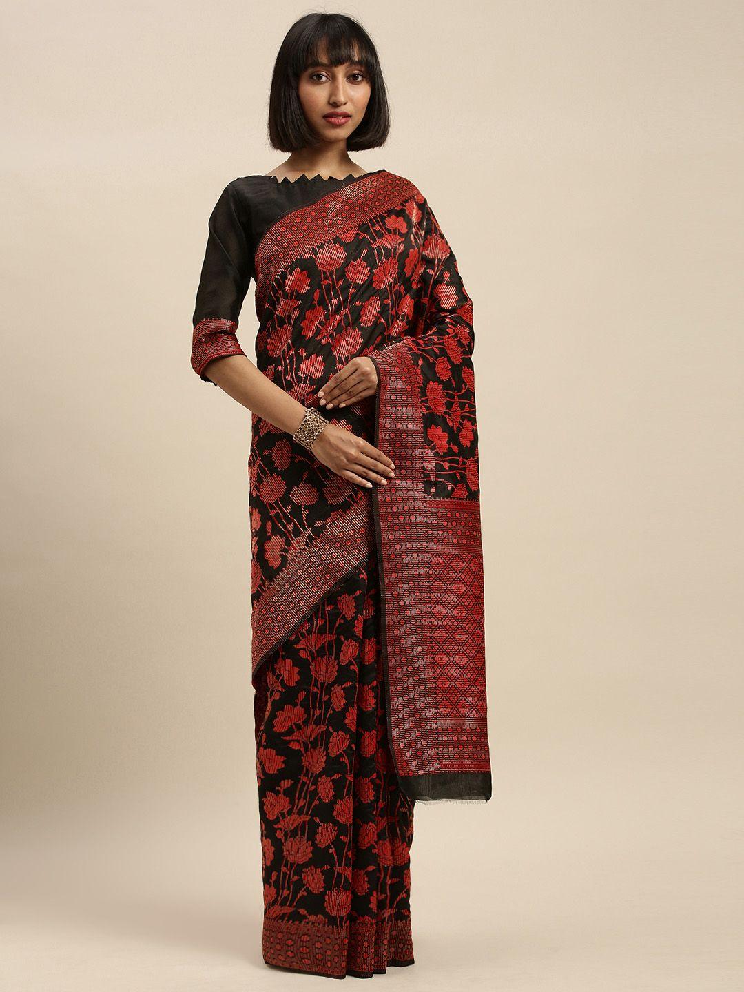 kalini black & red silk blend woven design kanjeevaram saree