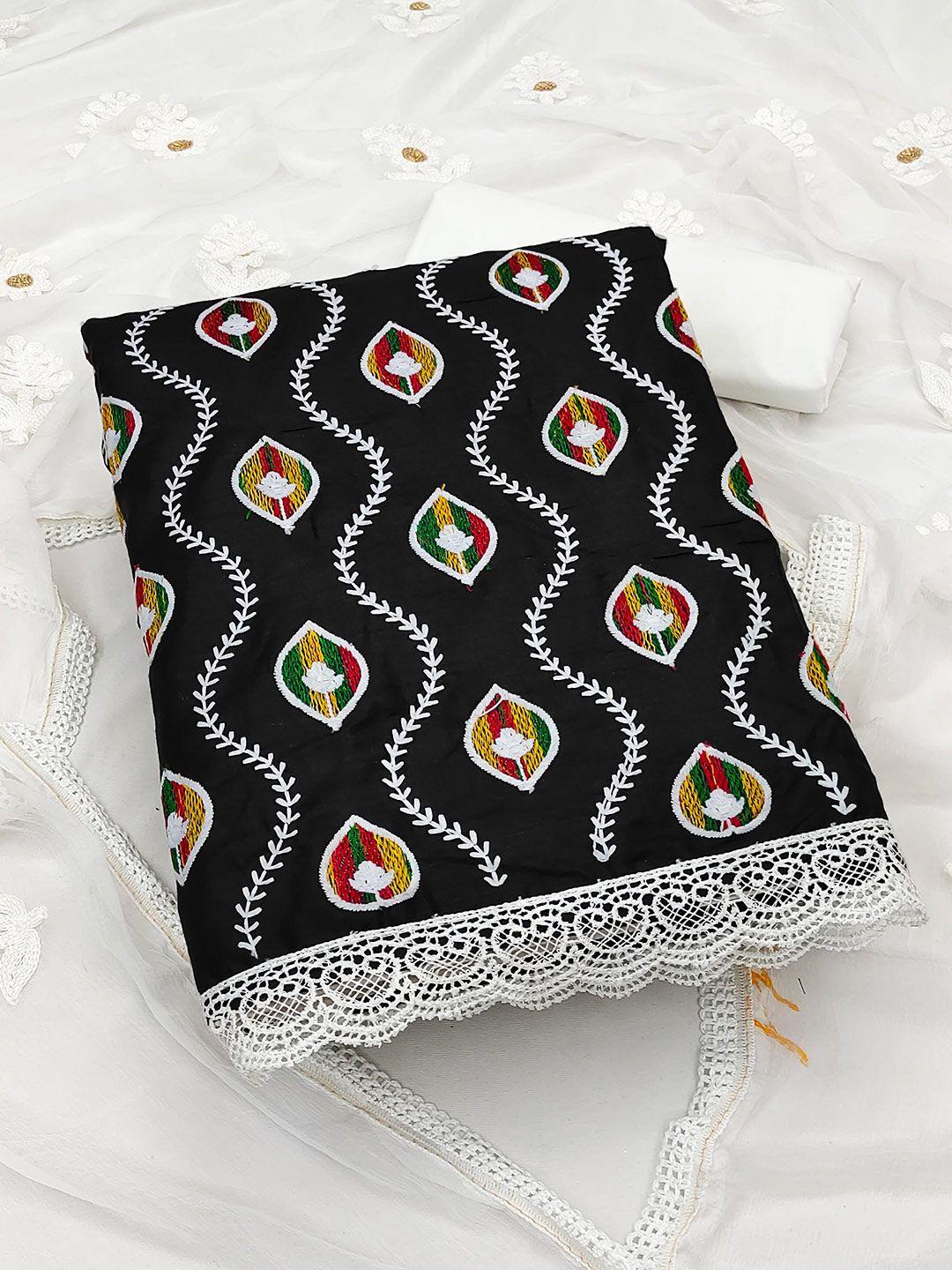 kalini black & white embroidered pure cotton unstitched dress material