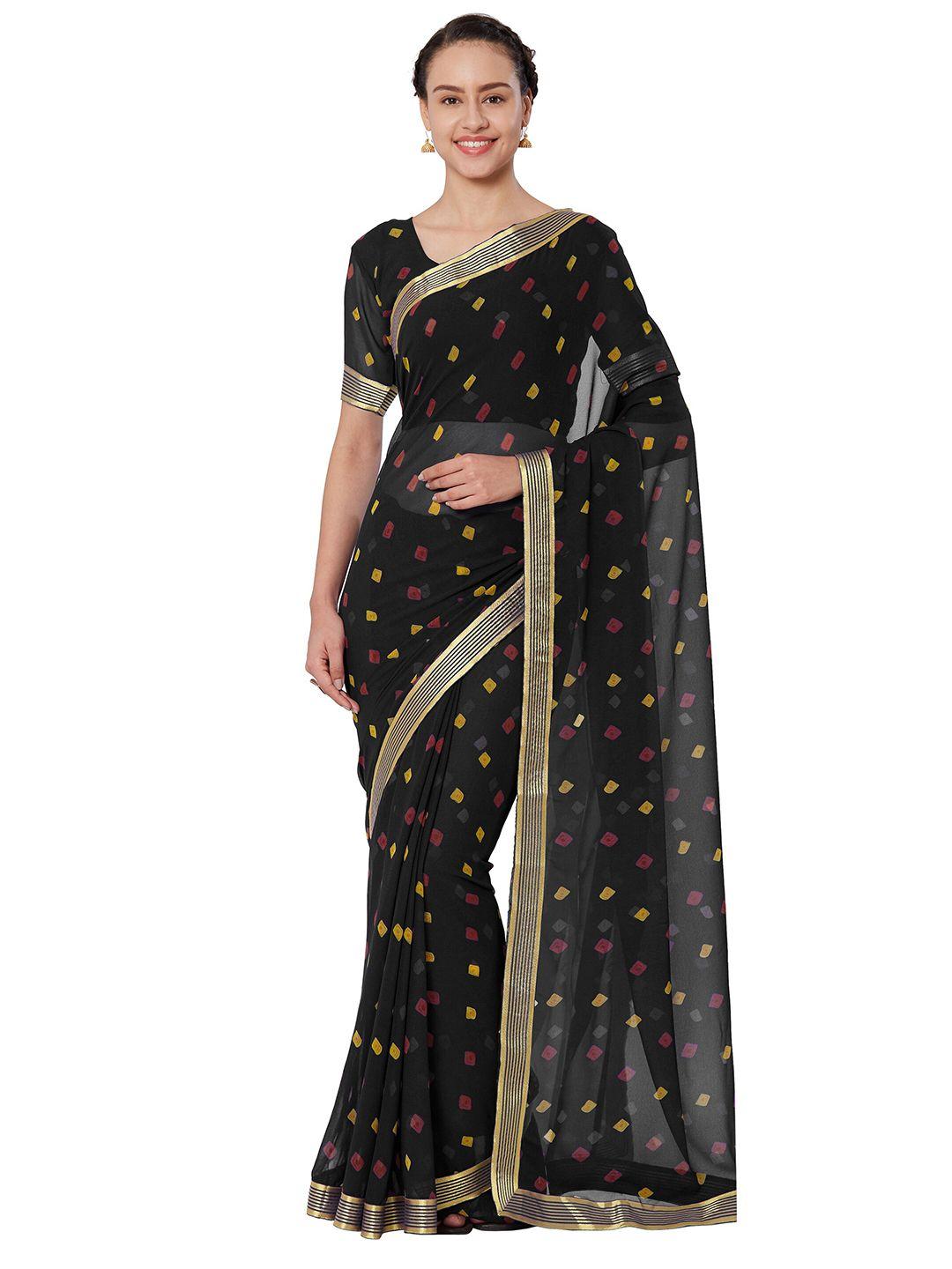 kalini black & yellow bandhani printed saree