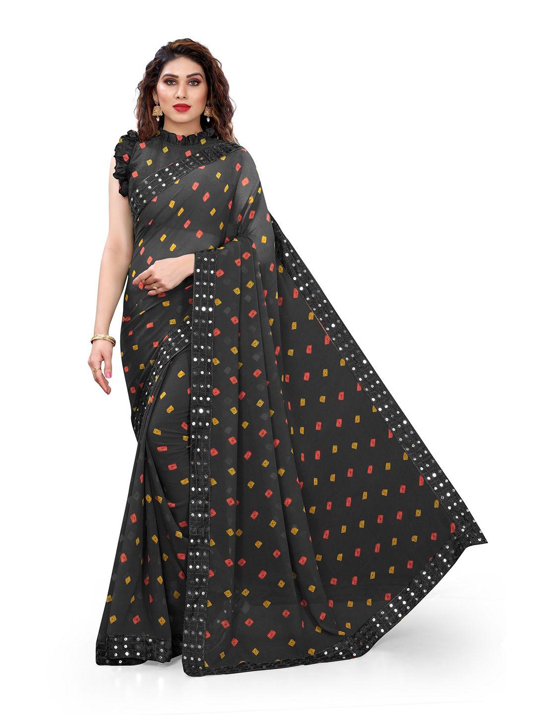kalini black & yellow bandhani printed sequinned bandhani saree