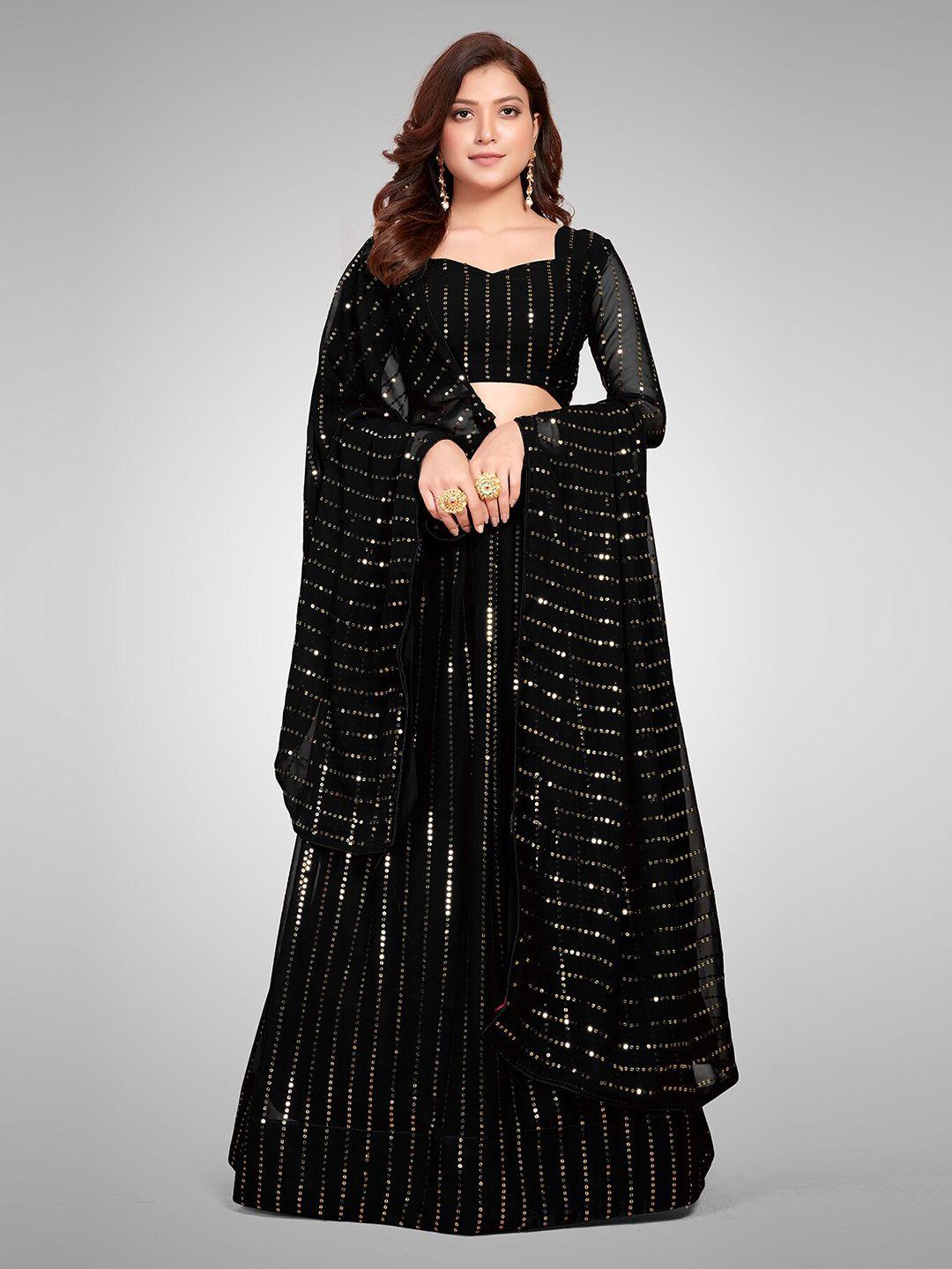 kalini black embellished sequinned semi-stitched lehenga & unstitched blouse with dupatta