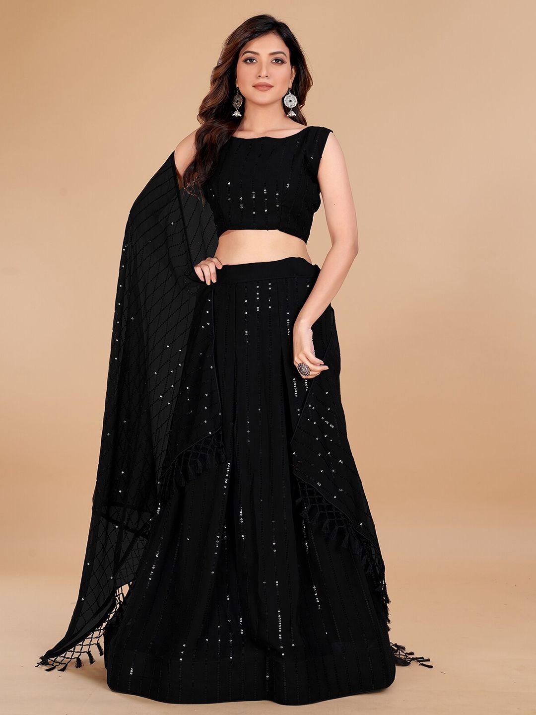 kalini black embellished sequinned semi-stitched lehenga & unstitched blouse with dupatta